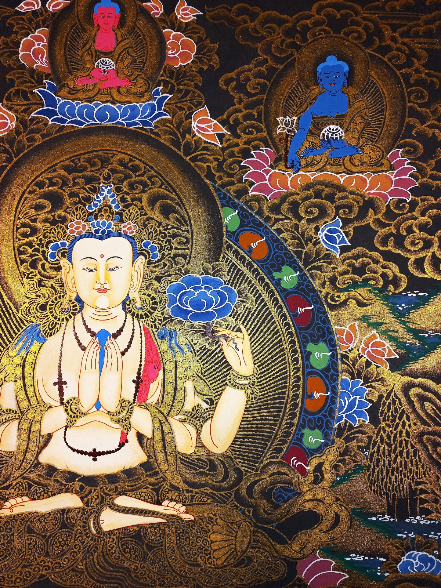 Hand-Painted Chenrezig Thangka: Avalokiteshvara Bodhisattva Art, 18x24
