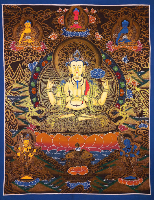 Hand-Painted Chenrezig Thangka: Avalokiteshvara Bodhisattva Art, 18x24