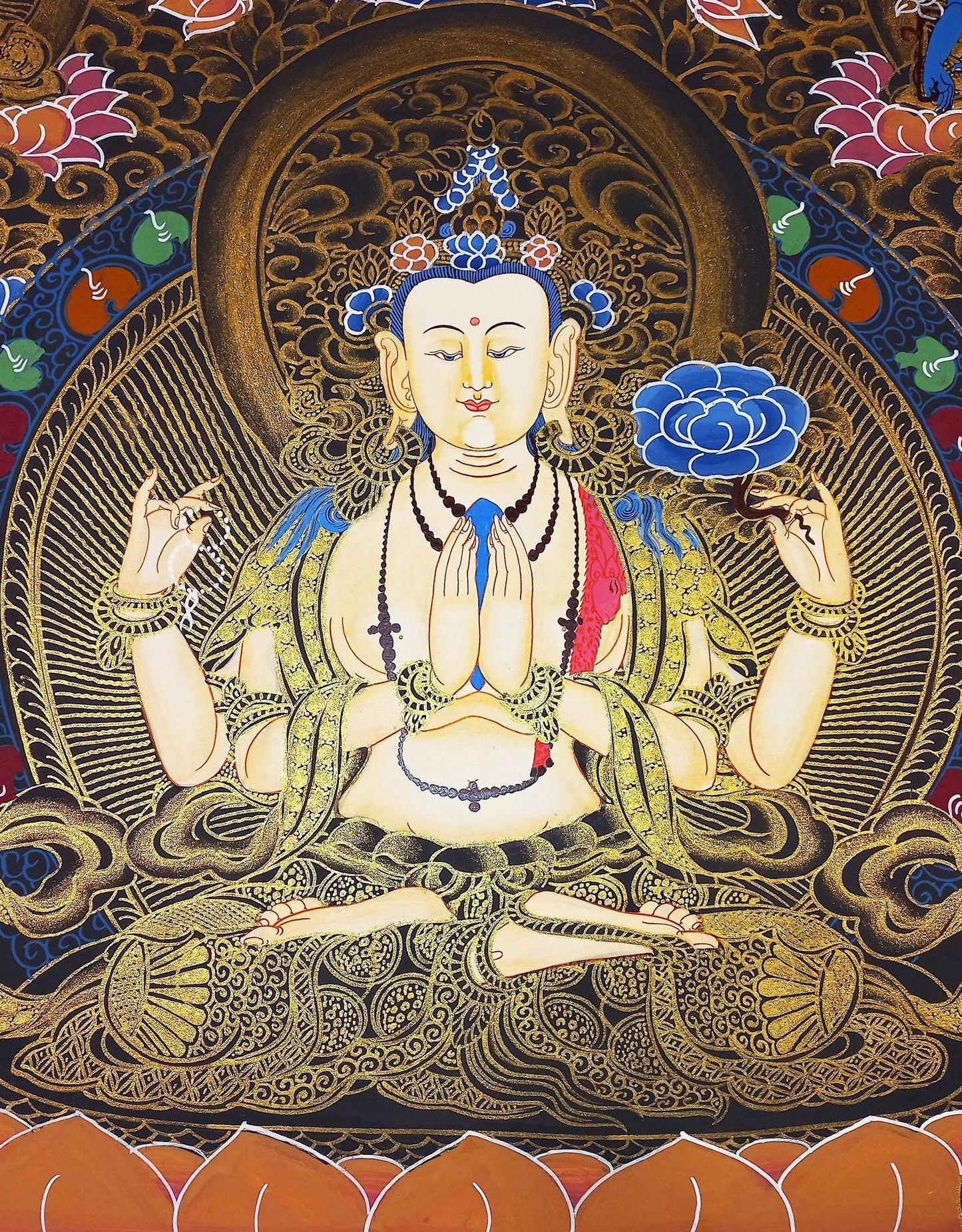Hand-Painted Chenrezig Thangka: Avalokiteshvara Bodhisattva Art, 18x24