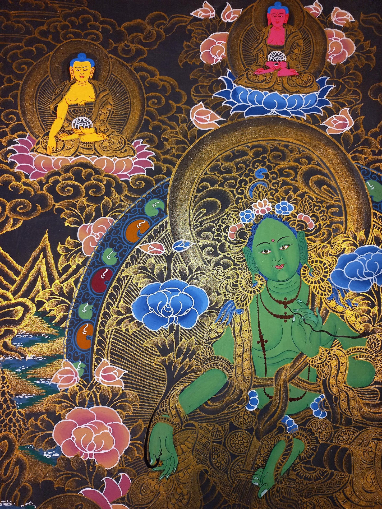 Green Tara Thangka Painting: Original Tibetan Compassion Art