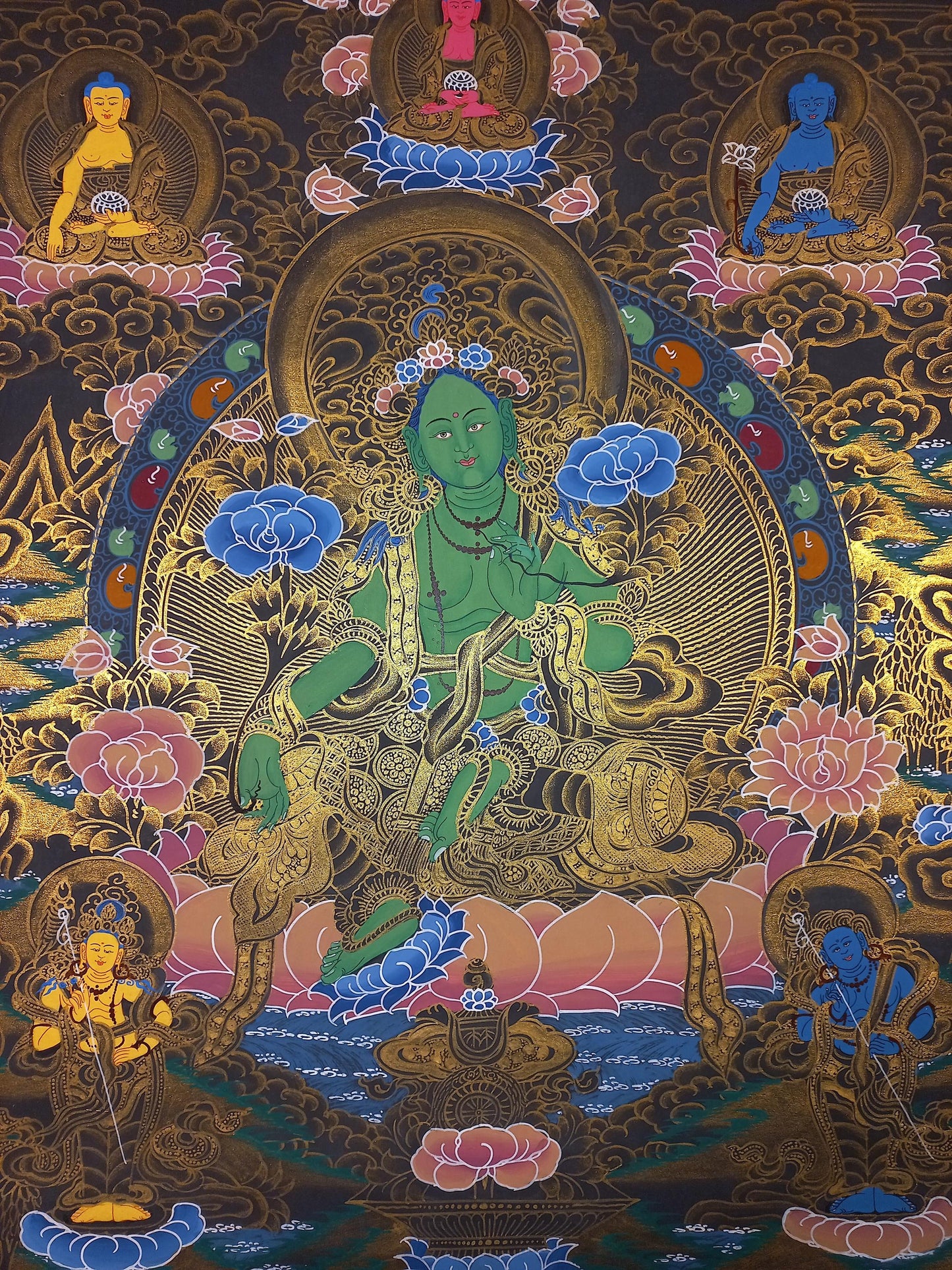 Green Tara Thangka Painting: Original Tibetan Compassion Art