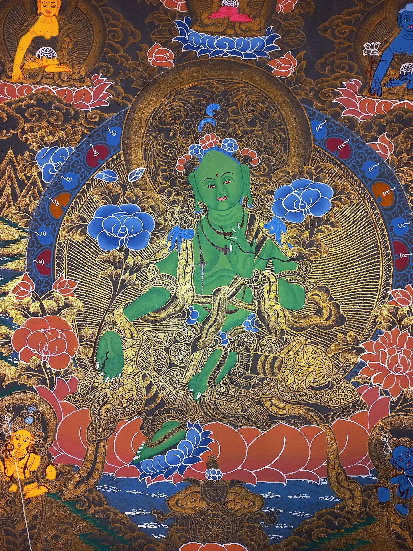 Green Tara Thangka Painting: Hand-painted Tibetan Meditation Art (18x24 Inch)