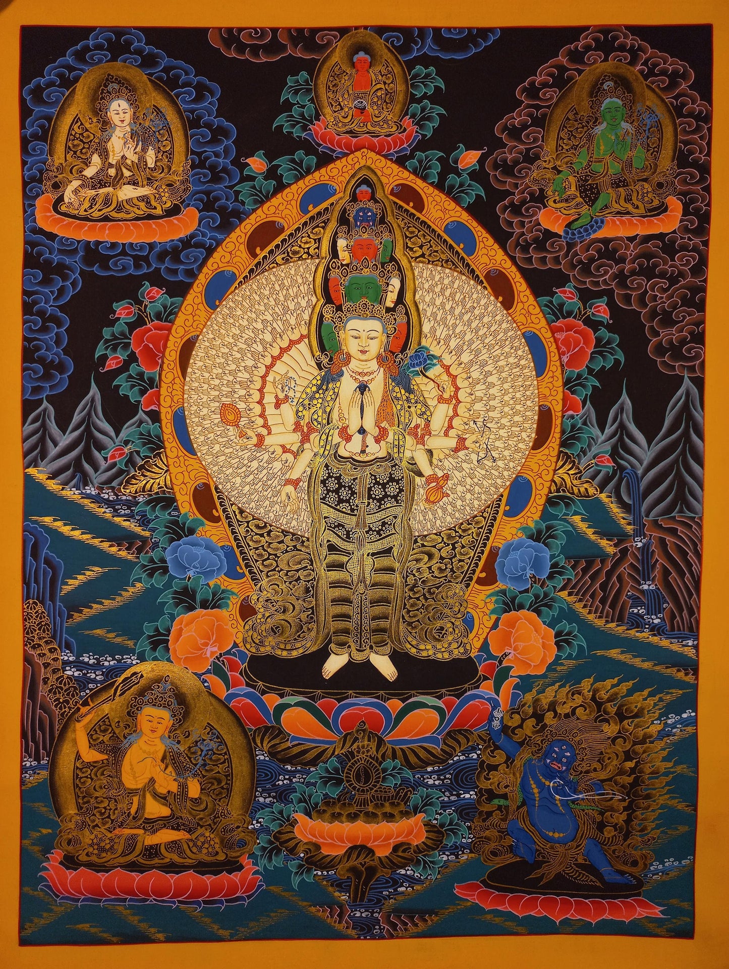 Thousand-Armed Chenrezig Thangka | Avalokiteshvara Bodhisattva of Compassion | Hand-Painted Tibetan Buddhist Masterpiece