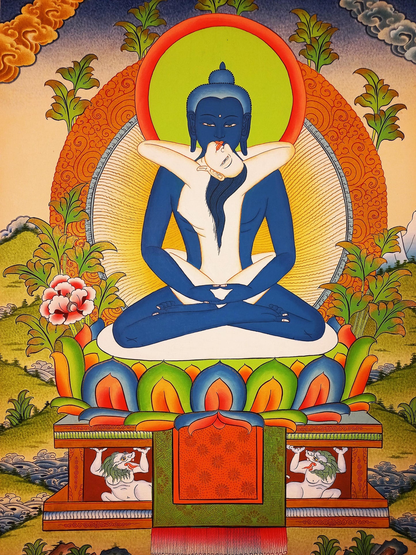 Hand-Painted Samantabhadra Thangka, Yab-Yum Art, Tibetan Buddhism