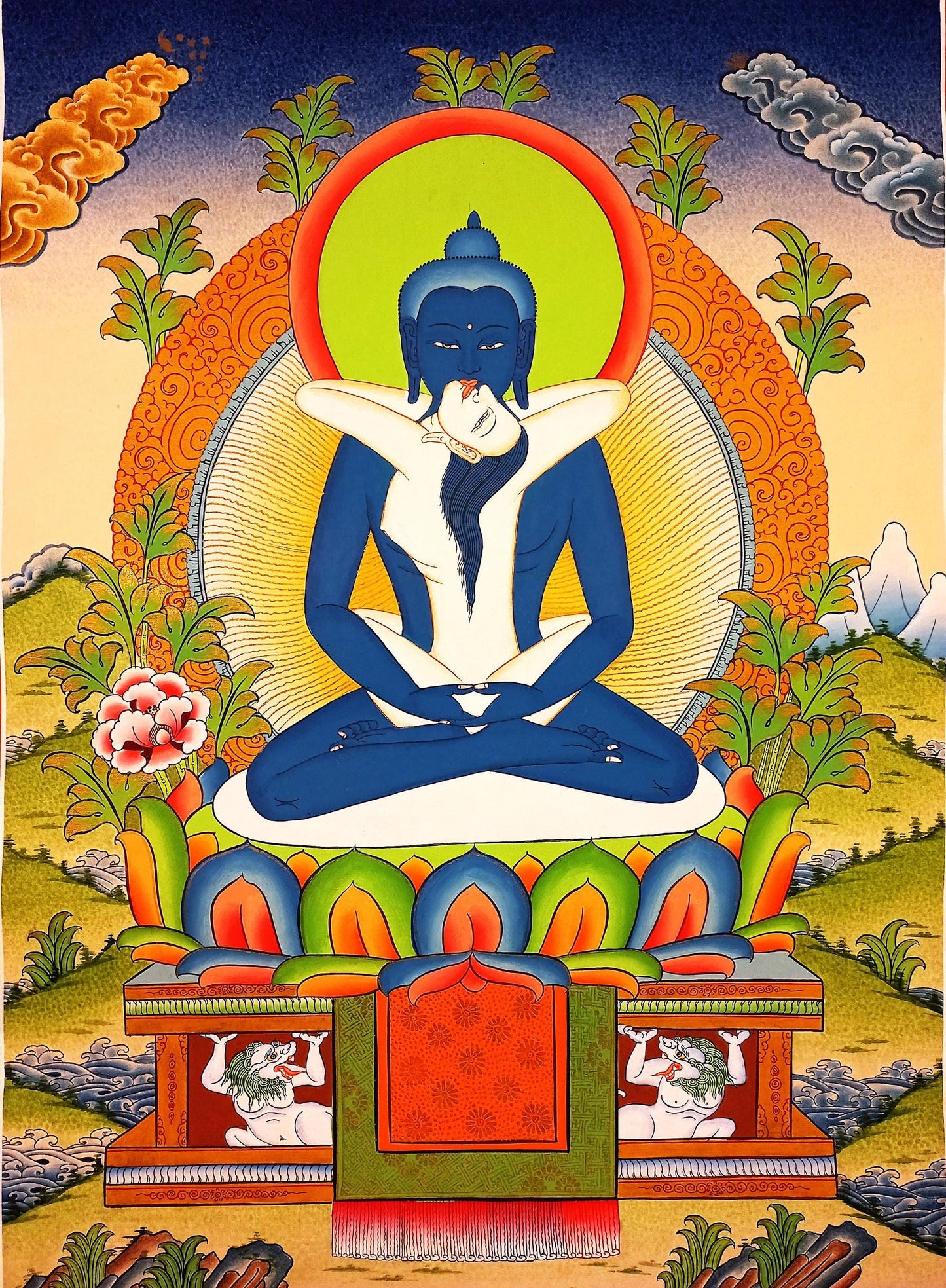 Hand-Painted Samantabhadra Thangka, Yab-Yum Art, Tibetan Buddhism