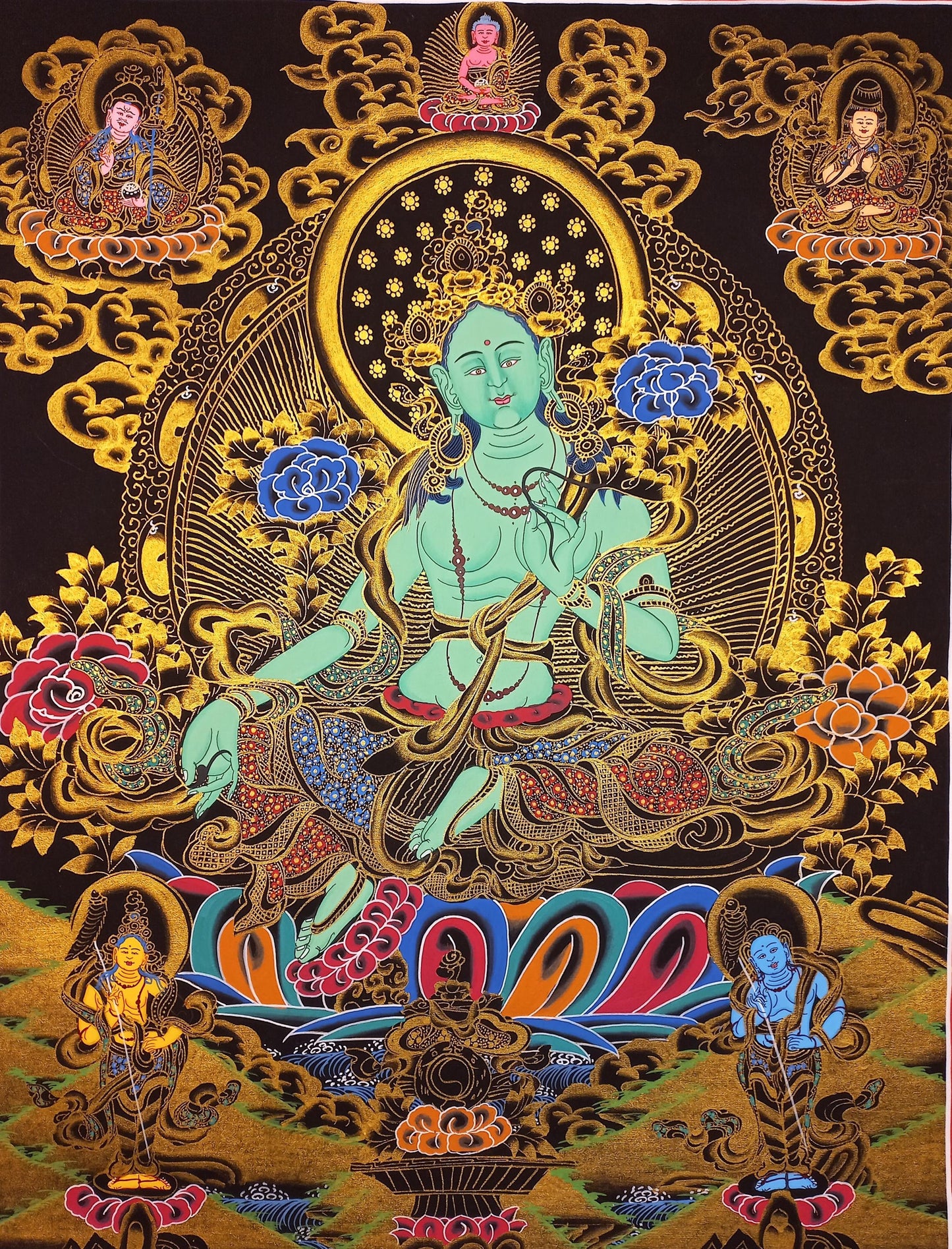 Green Tara Thangka Painting: Hand-Painted Tibetan Compassion Art, 18x24