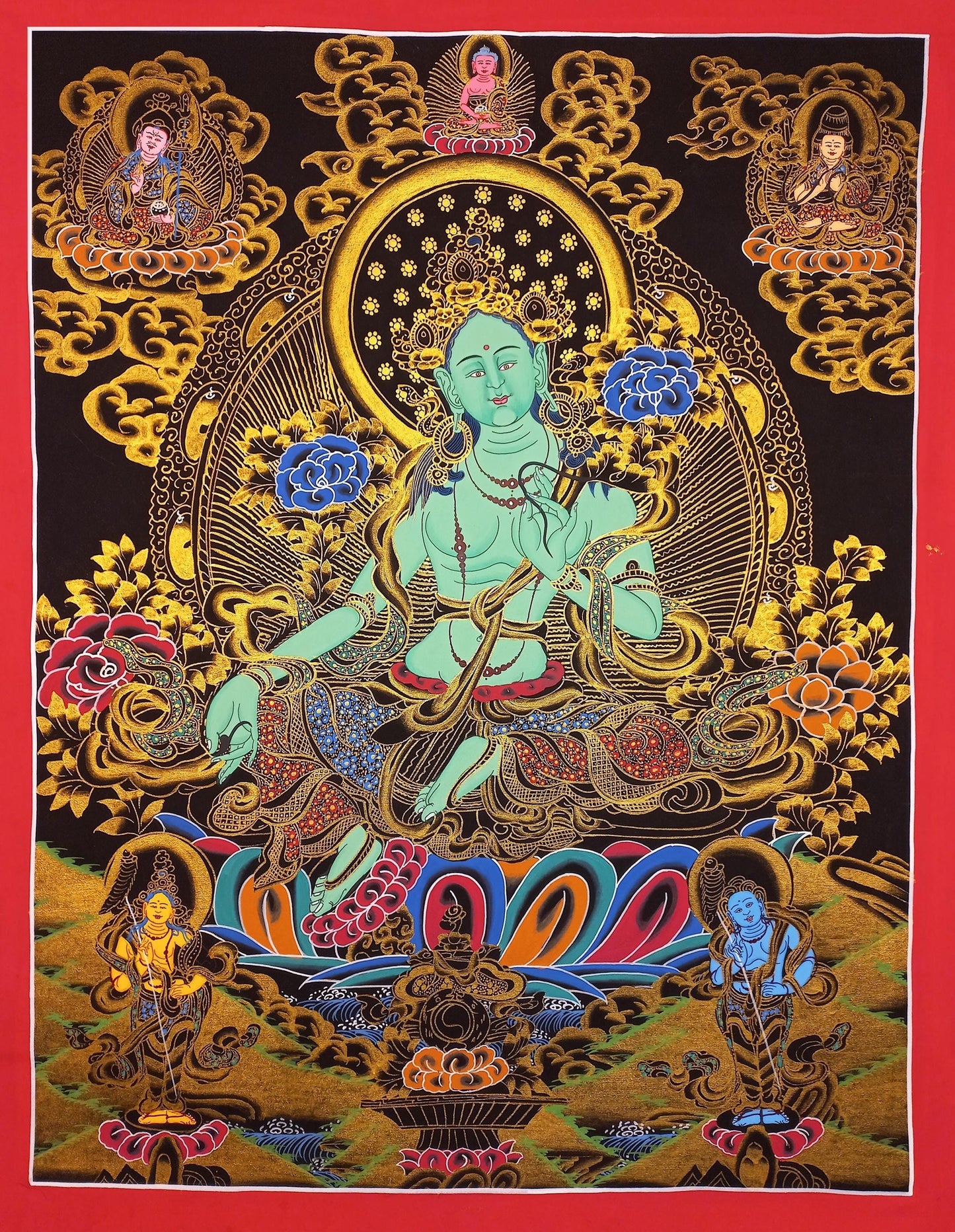 Green Tara Thangka Painting: Hand-Painted Tibetan Compassion Art, 18x24