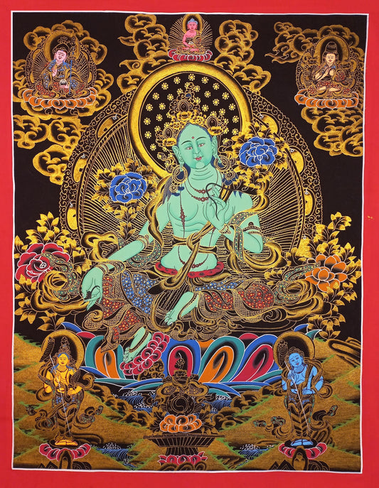 Green Tara Thangka Painting: Hand-Painted Tibetan Compassion Art, 18x24