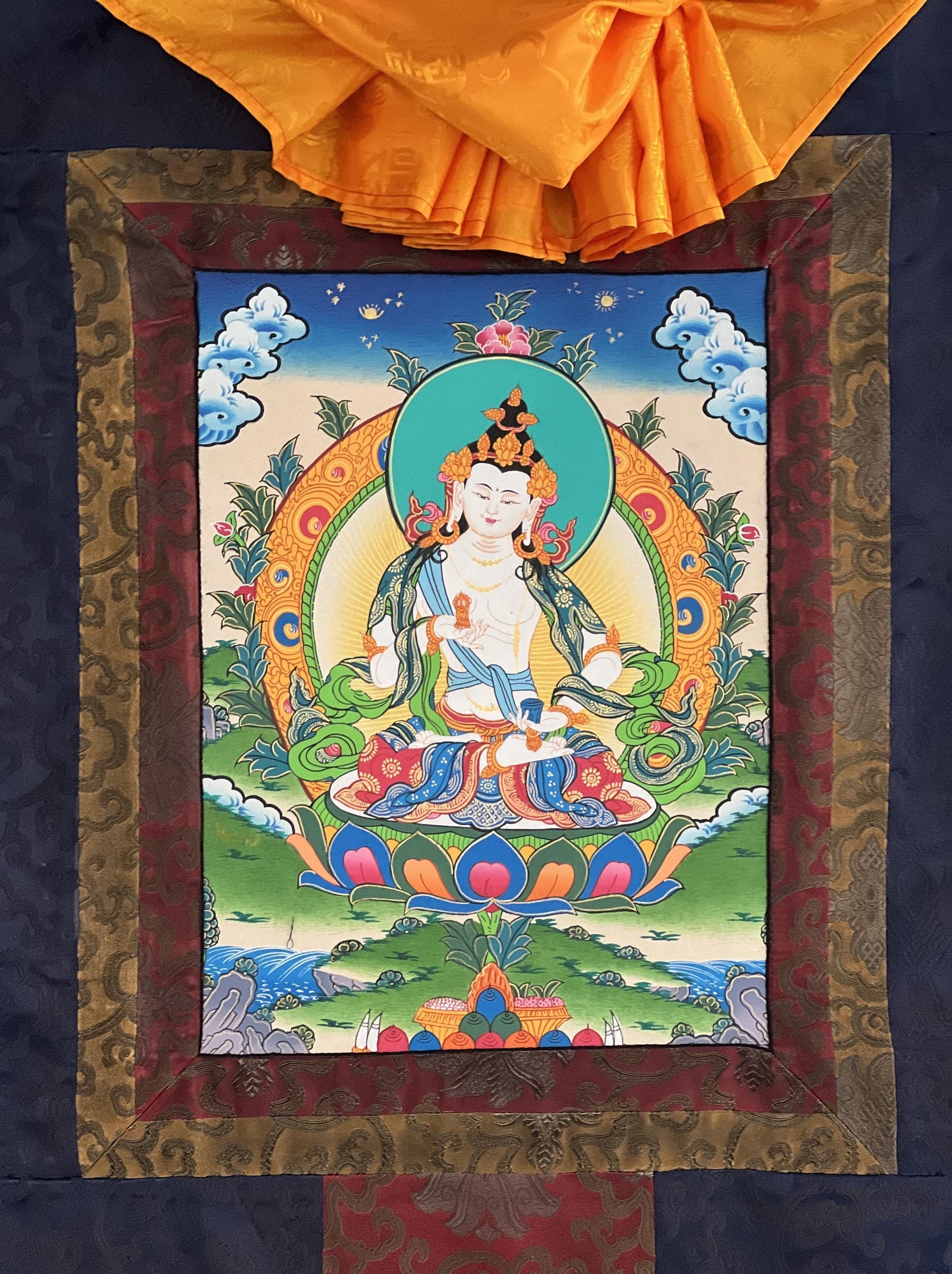 Hand-Painted Vajrasattva Thangka Painting with Silk Frame