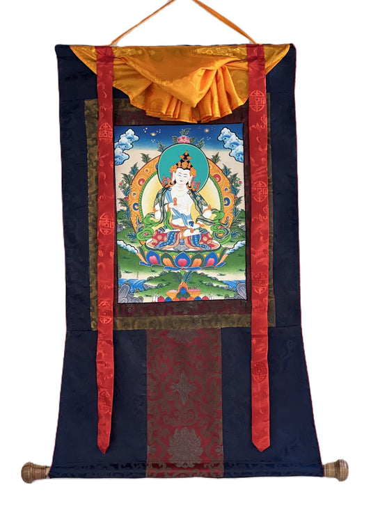 Hand-Painted Vajrasattva Thangka Painting with Silk Frame