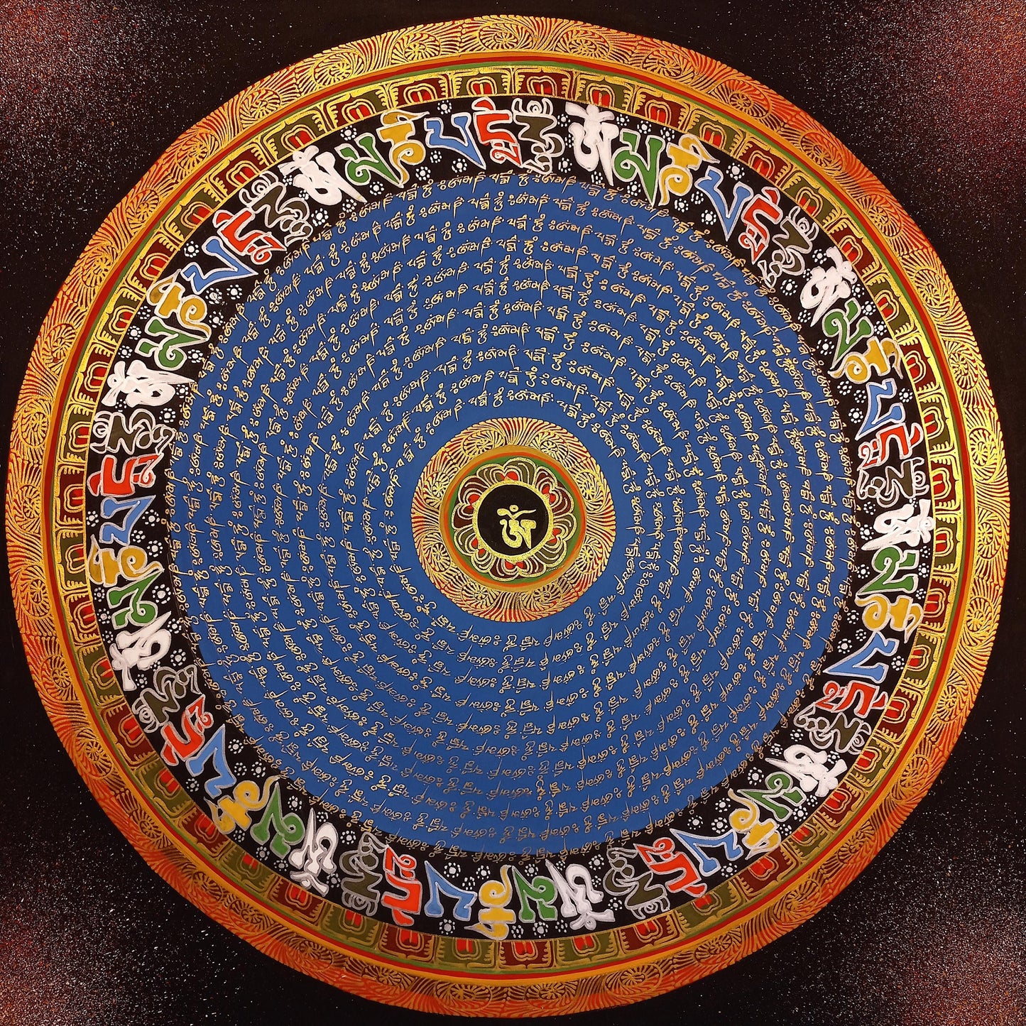 Om Mantra Mandala Thangka Painting | Tibetan Art, Sacred Home Blessing