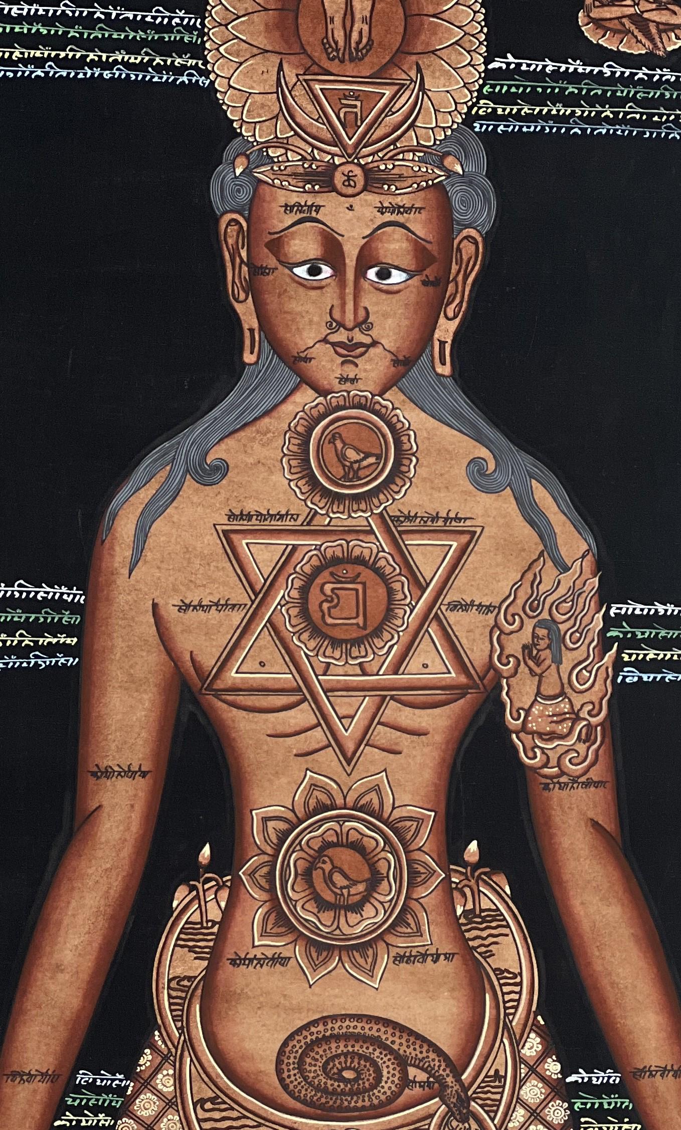 Hand-Painted 7 Chakra Tibetan Thangka Painting, Kundalini Healing Art