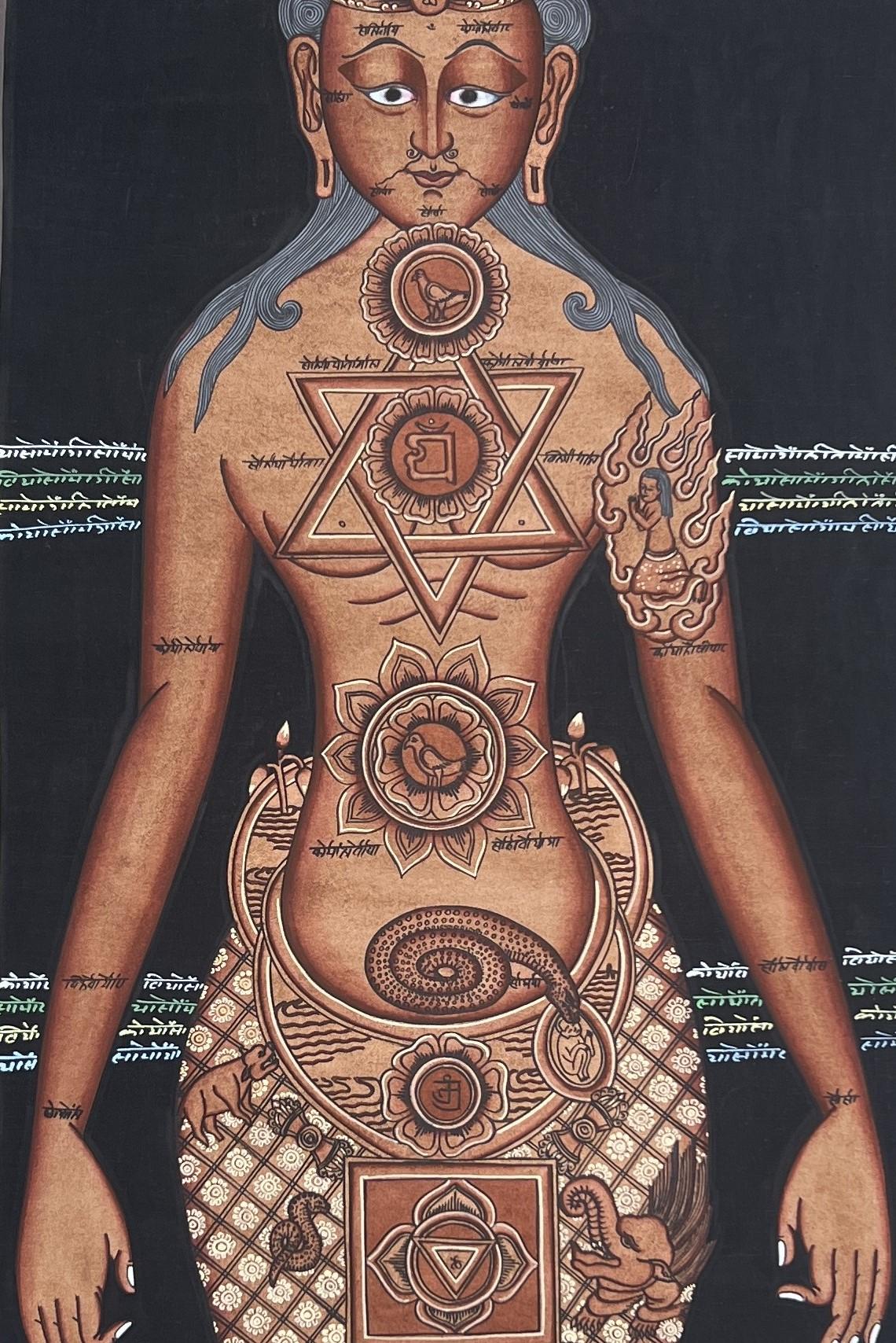 Hand-Painted 7 Chakra Tibetan Thangka Painting, Kundalini Healing Art