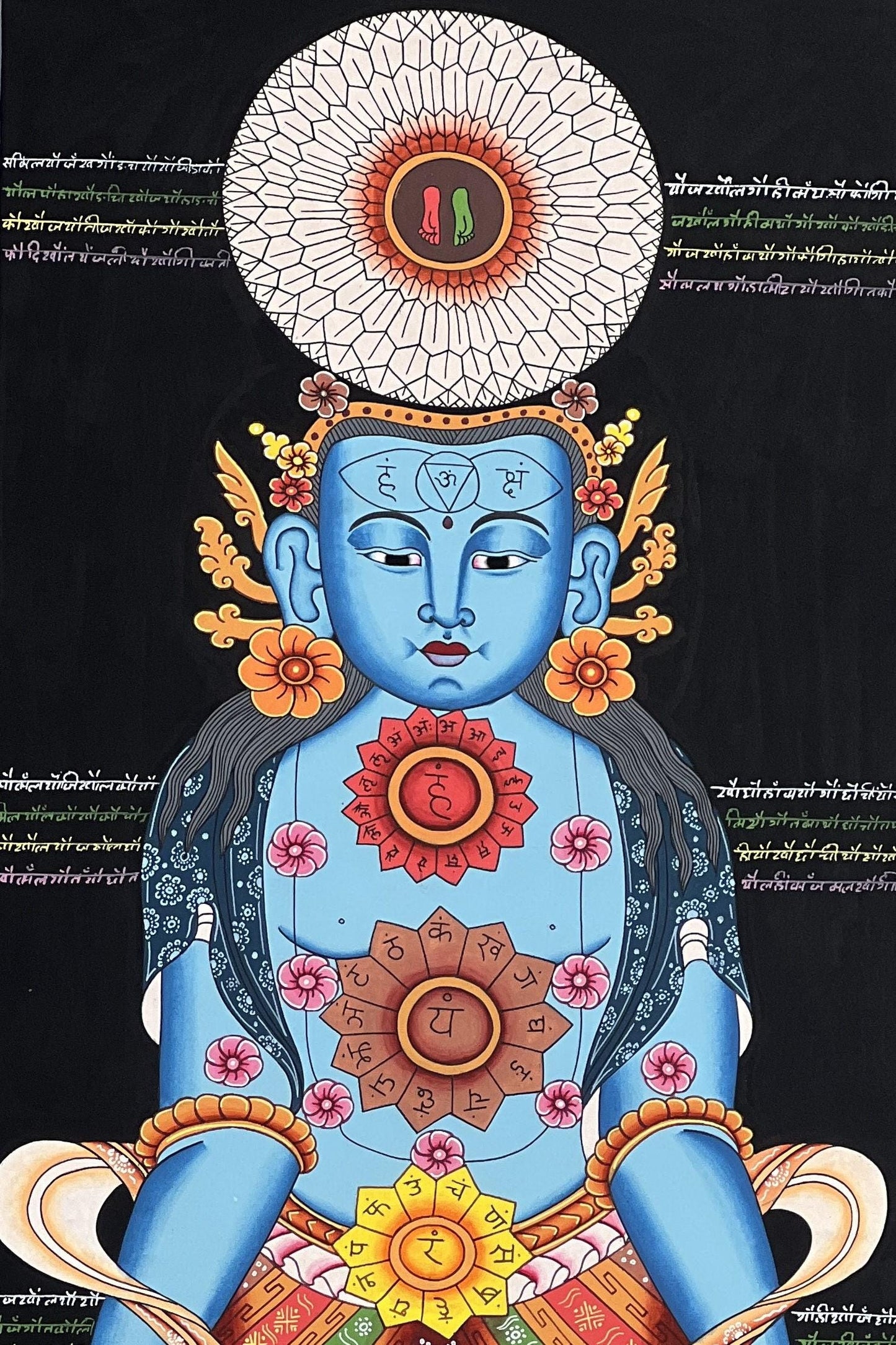 Hand-Painted 7 Chakra Tibetan Thangka Painting on Canvas