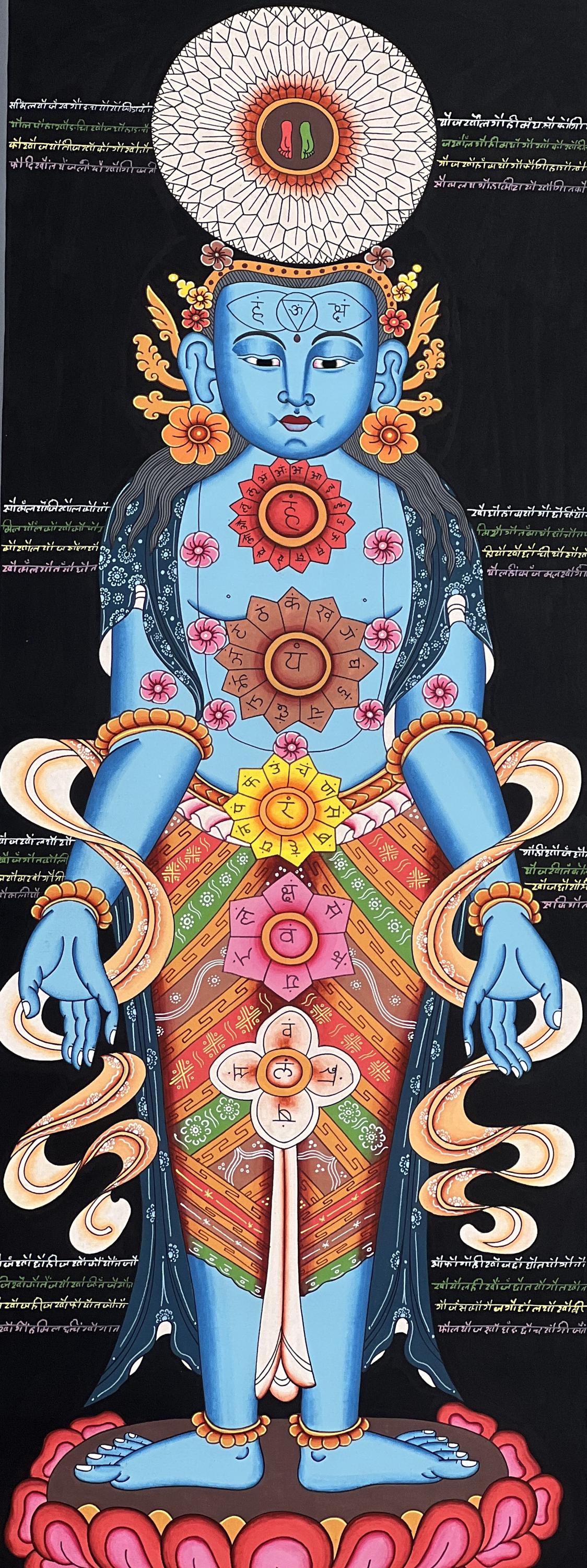 Hand-Painted 7 Chakra Tibetan Thangka Painting on Canvas