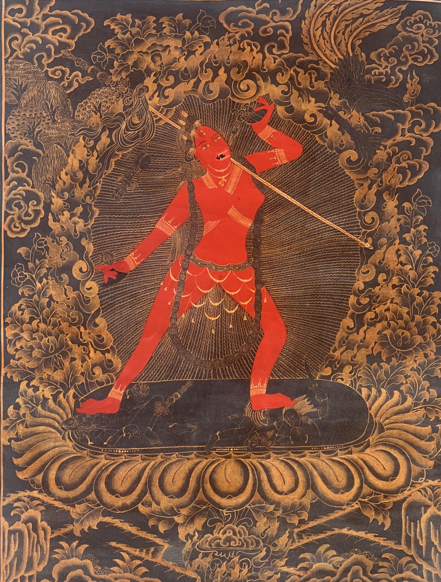 Original Hand-Painted Vajrayogini/ Yogini/ Jogini Old Oil-Varnished Tibetan Thangka Painting/ Tantra Art from Nepal