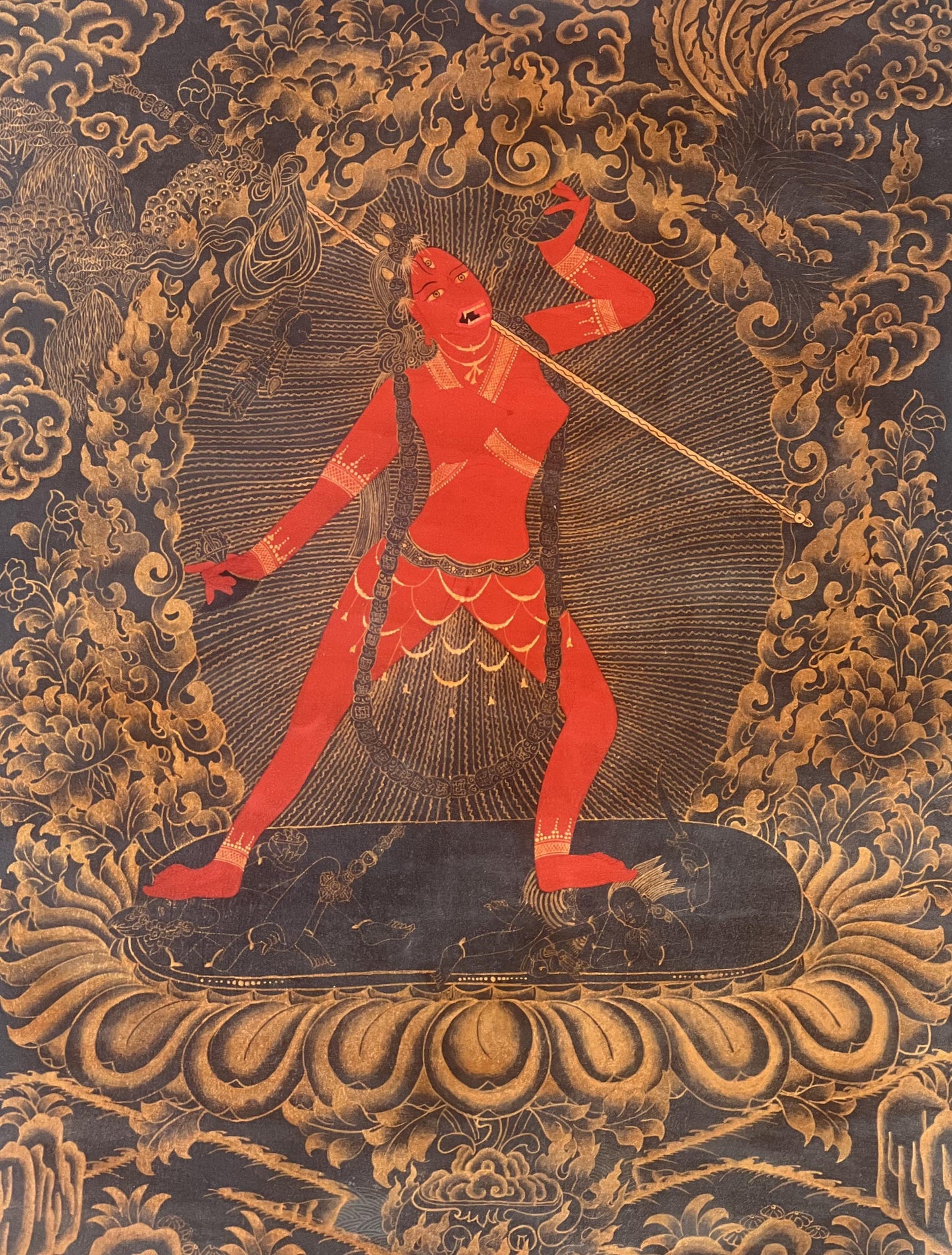 Original Hand-Painted Vajrayogini/ Yogini/ Jogini Old Oil-Varnished Tibetan Thangka Painting/ Tantra Art from Nepal