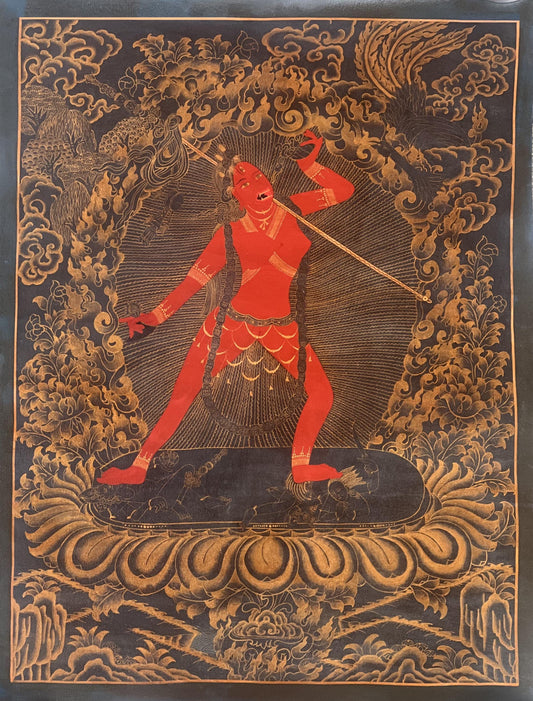 Original Hand-Painted Vajrayogini/ Yogini/ Jogini Old Oil-Varnished Tibetan Thangka Painting/ Tantra Art from Nepal