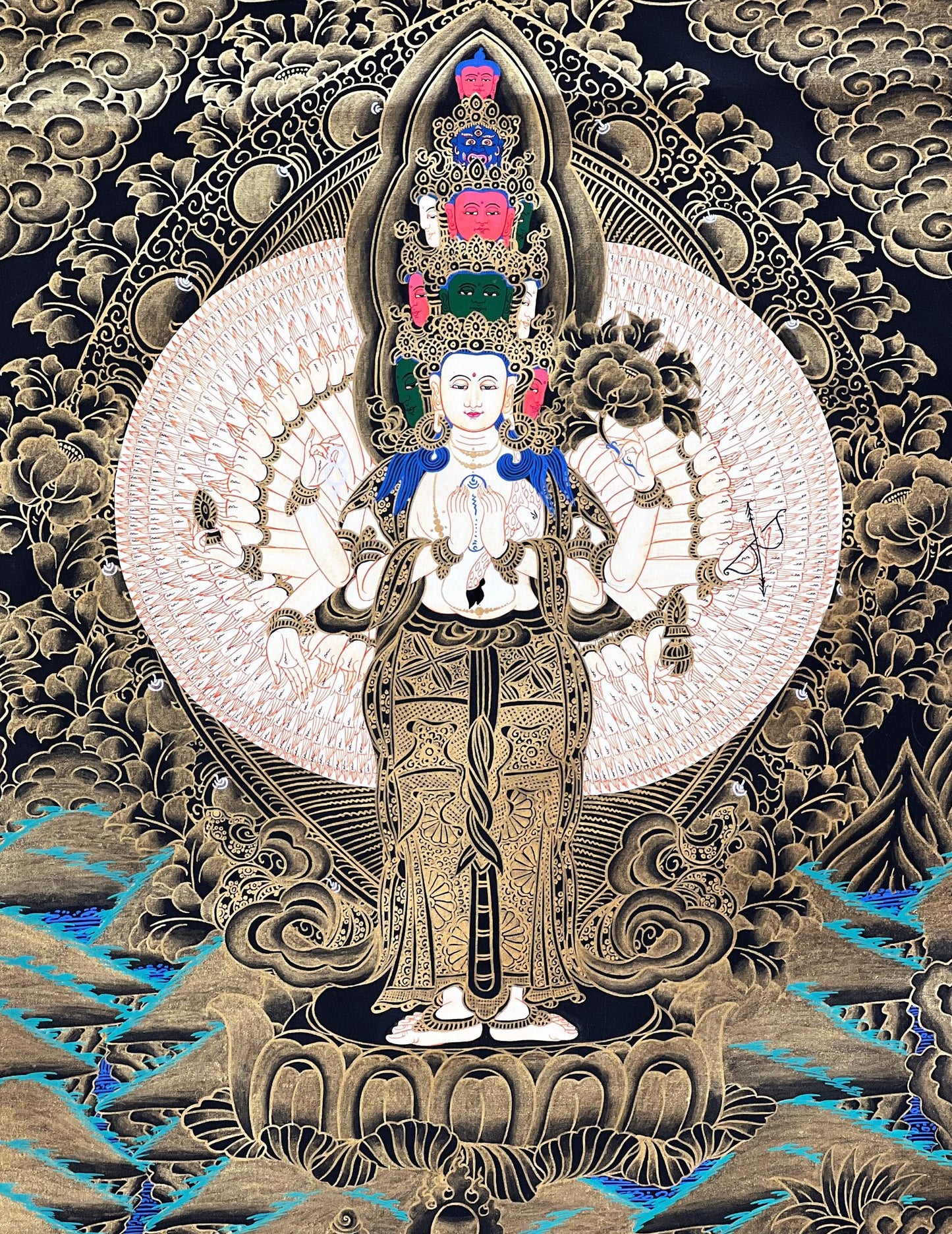 Hand-Painted Avalokiteshvara Thangka Painting | Tibetan Buddhist Art
