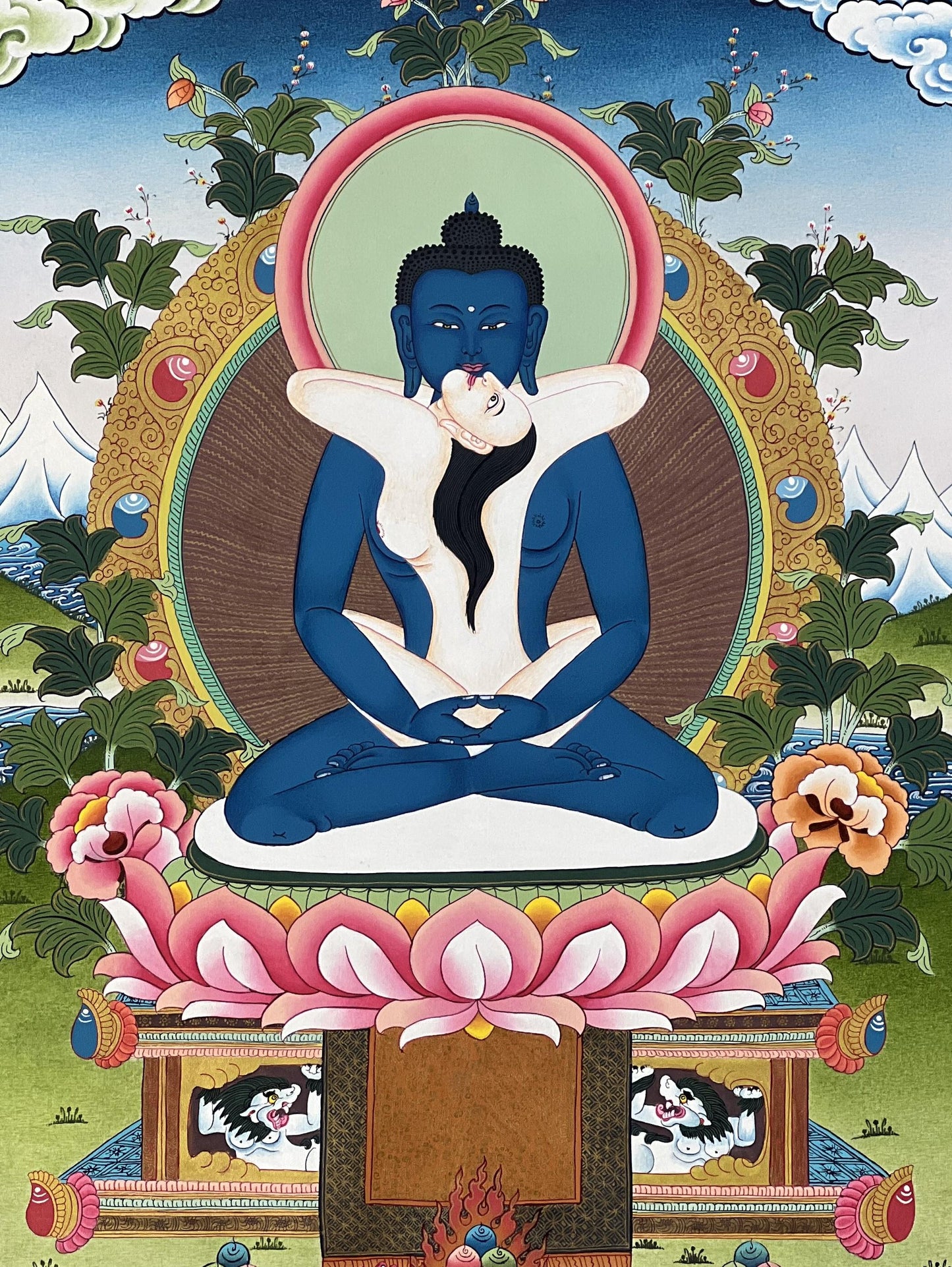 Hand-Painted Samantabhadra Thangka: Tibetan Yab-Yum Art