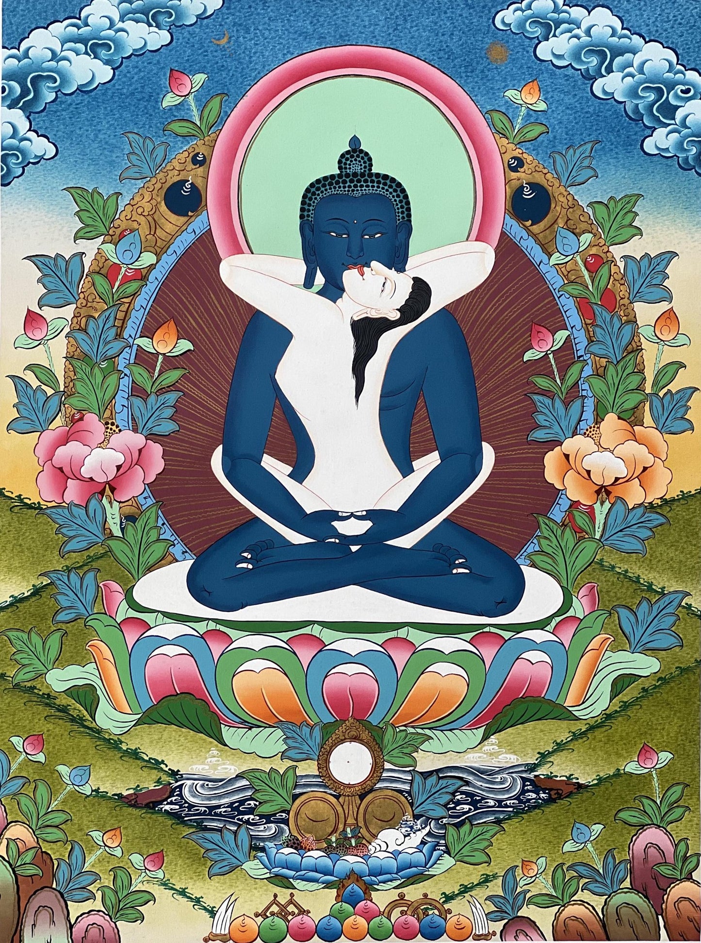 Hand-Painted Buddha Shakti Thangka: Tibetan Meditation Art (18x24)