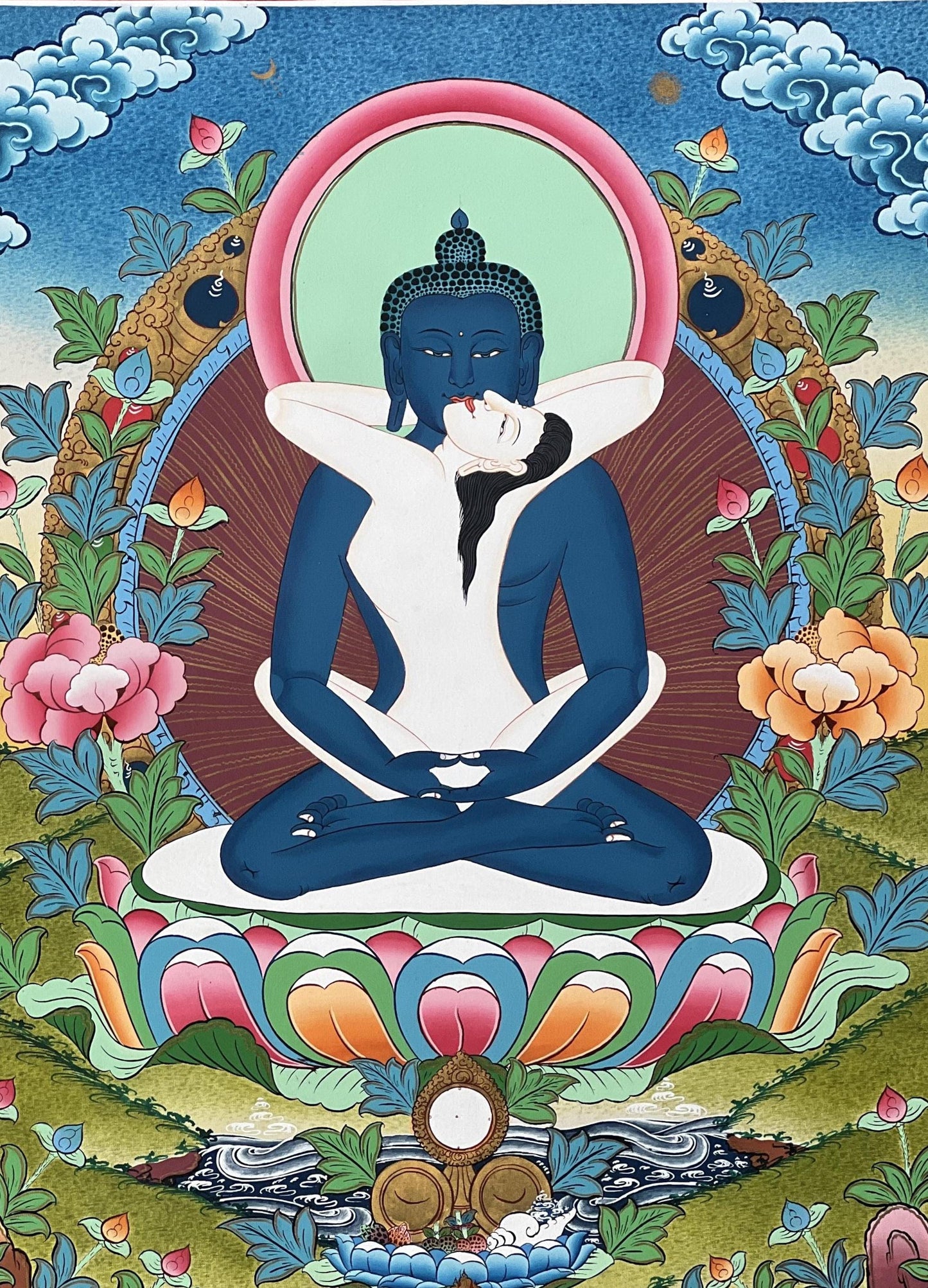 Hand-Painted Buddha Shakti Thangka: Tibetan Meditation Art (18x24)