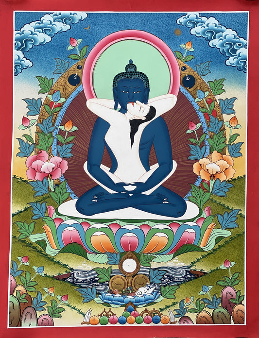Hand-Painted Buddha Shakti Thangka: Tibetan Meditation Art (18x24)