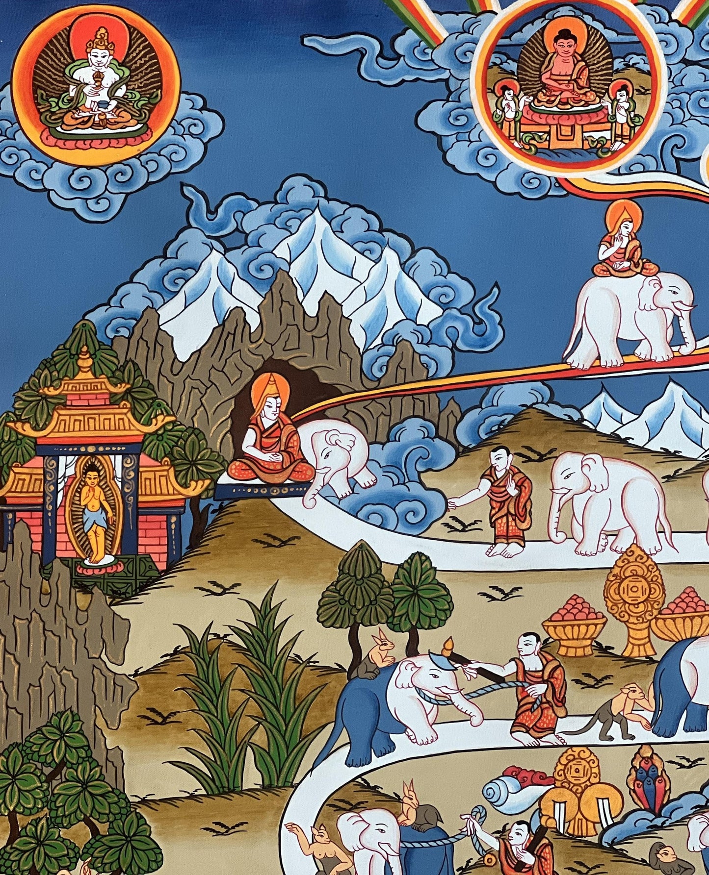 Samatha Meditation Thangka • Tibetan Buddhist Masterpiece Art • Nine Stages of Calm Abiding • Mind Training
