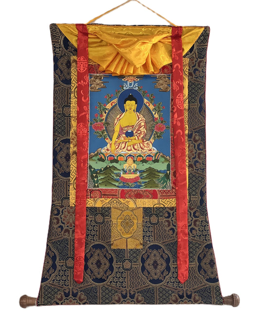 Hand-Painted Shakyamuni Buddha Thangka | Silk Framed Meditation Art