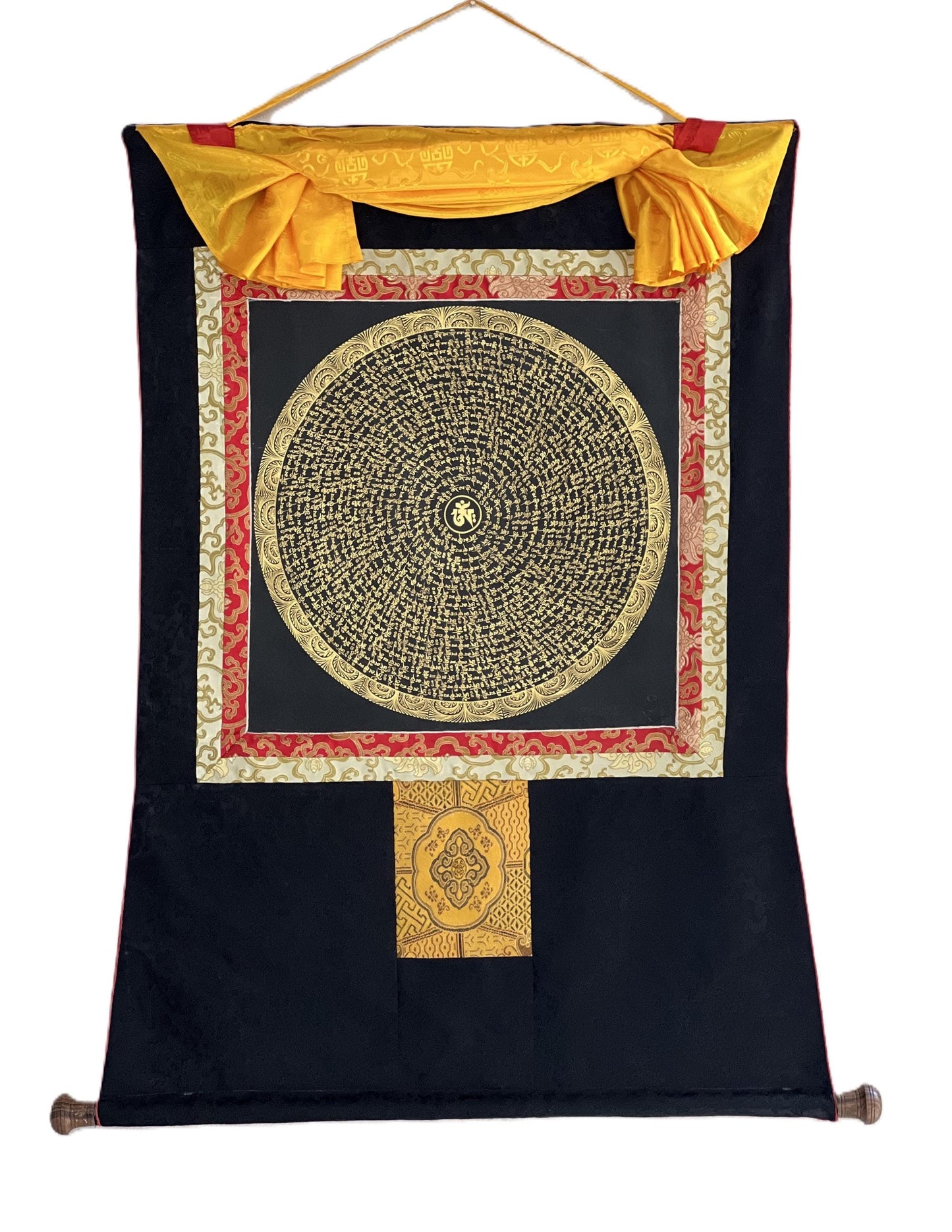 Hand-Painted Om Mantra Mandala Thangka | Tibetan Meditation Wall Hanging