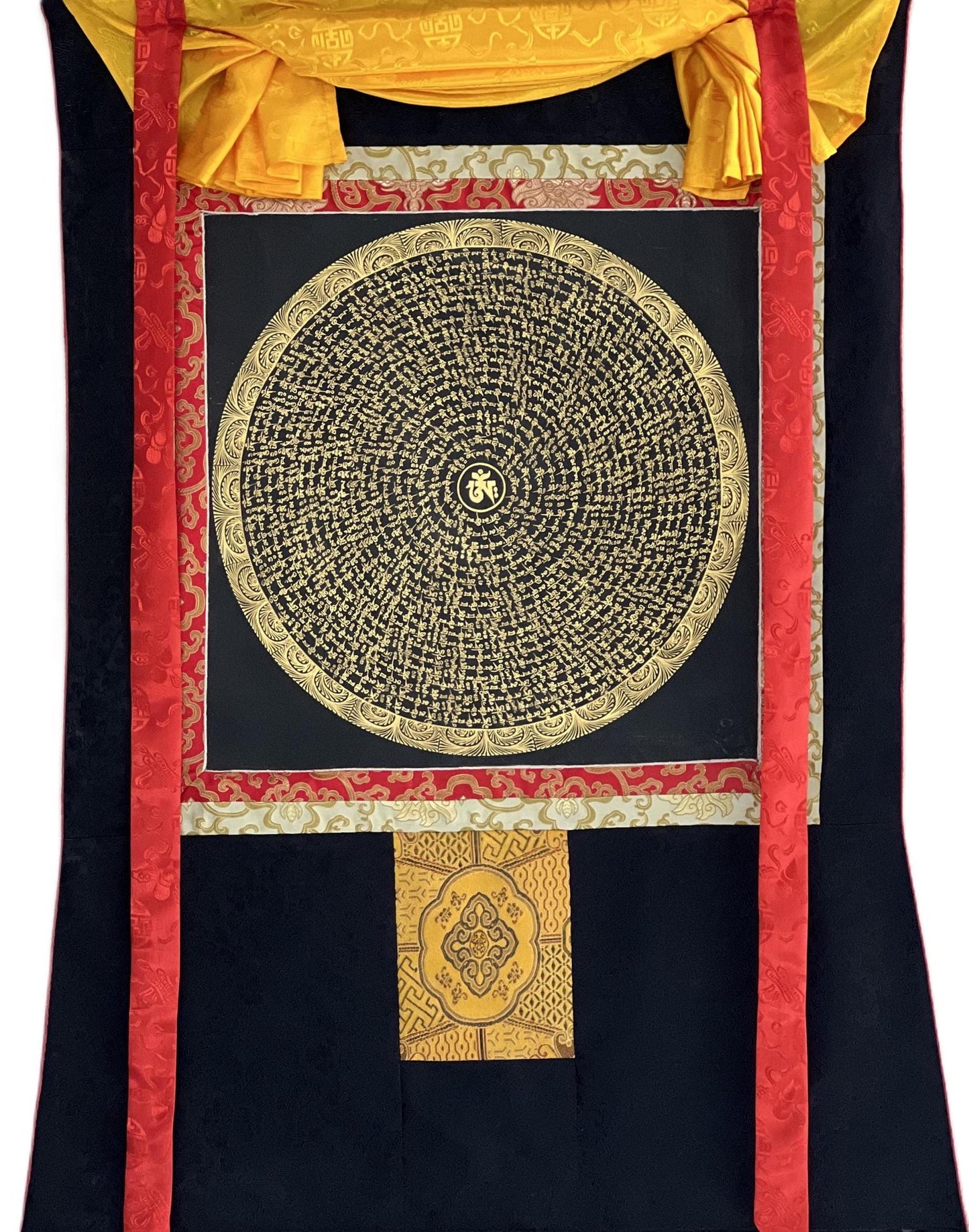 Hand-Painted Om Mantra Mandala Thangka | Tibetan Meditation Wall Hanging