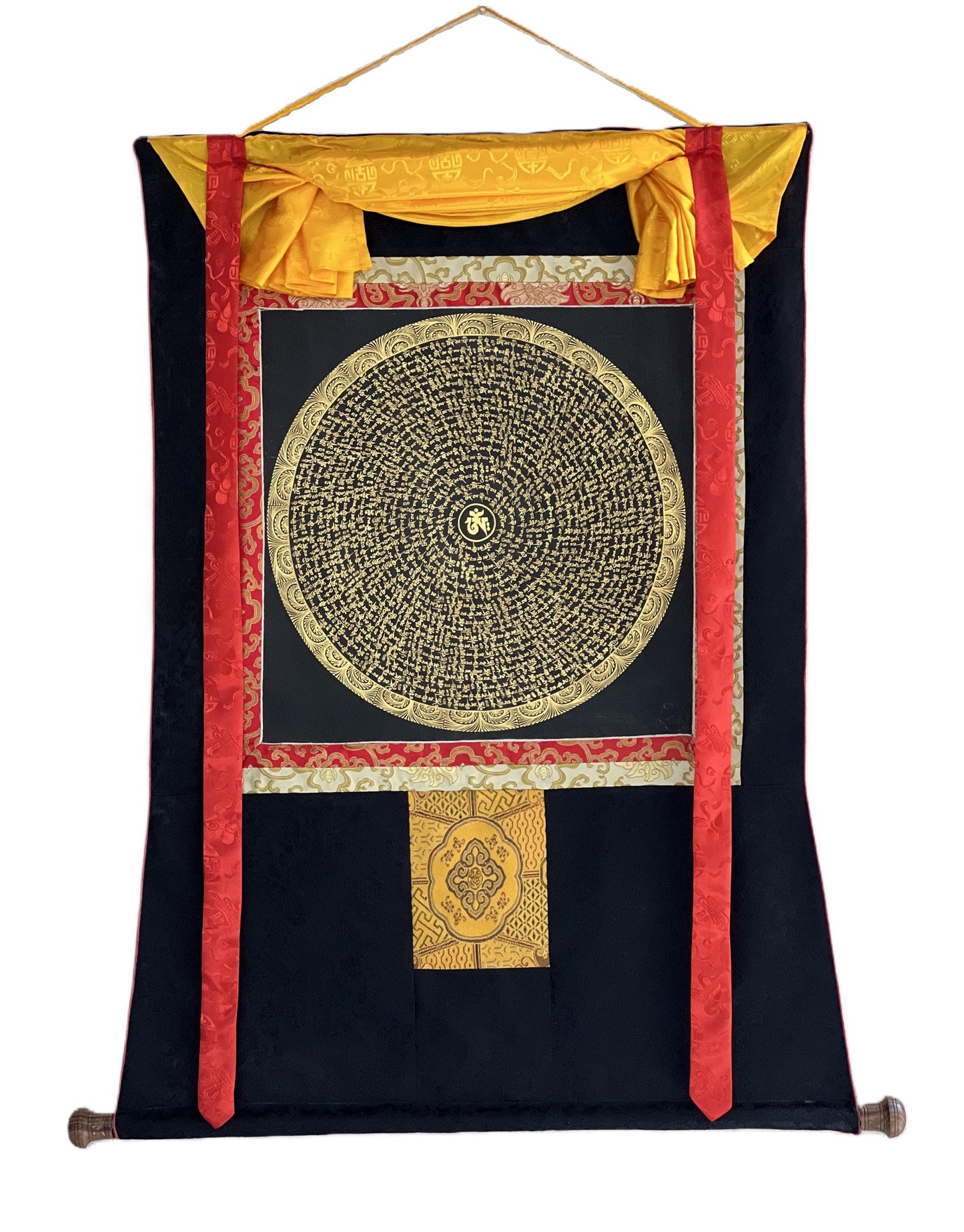 Hand-Painted Om Mantra Mandala Thangka | Tibetan Meditation Wall Hanging