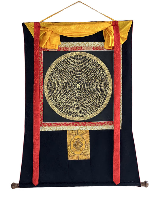 Hand-Painted Om Mantra Mandala Thangka | Tibetan Meditation Wall Hanging