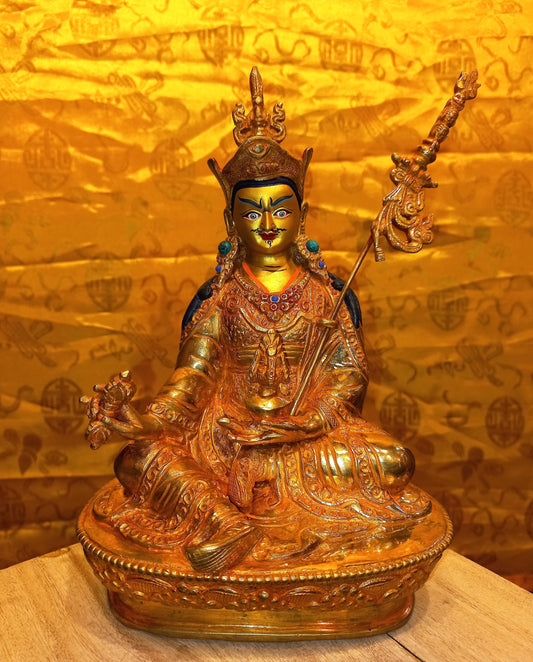 24K Gold Gilded Padmasambhava Statue | Handmade Copper Buddhist Art