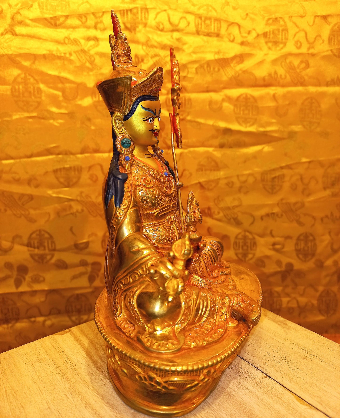 24K Gold Gilded Padmasambhava Statue | Handmade Copper Buddhist Art
