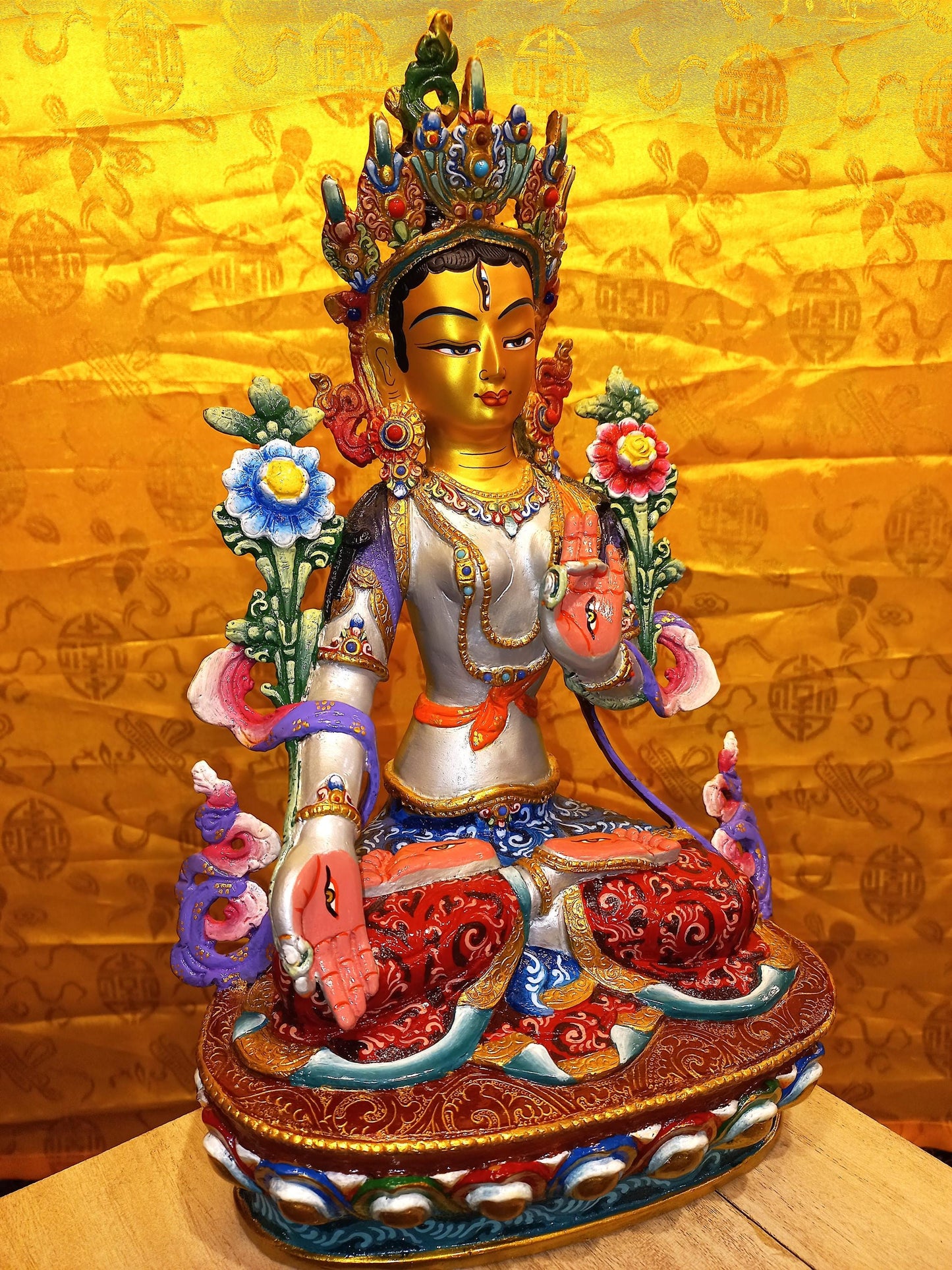 24k Gold Gilded Mother White Tara Statue | Handmade Tibetan Buddhist Art