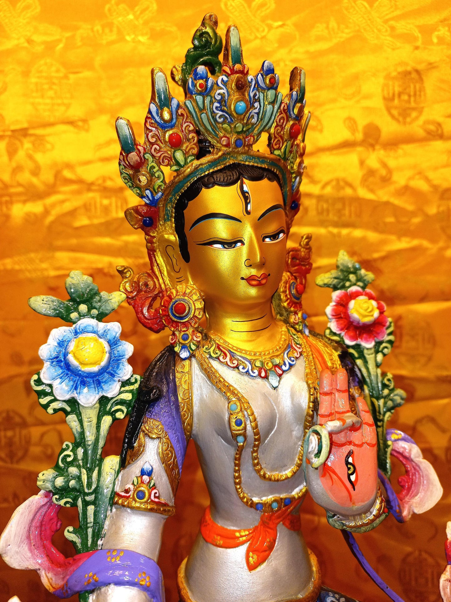 24k Gold Gilded Mother White Tara Statue | Handmade Tibetan Buddhist Art