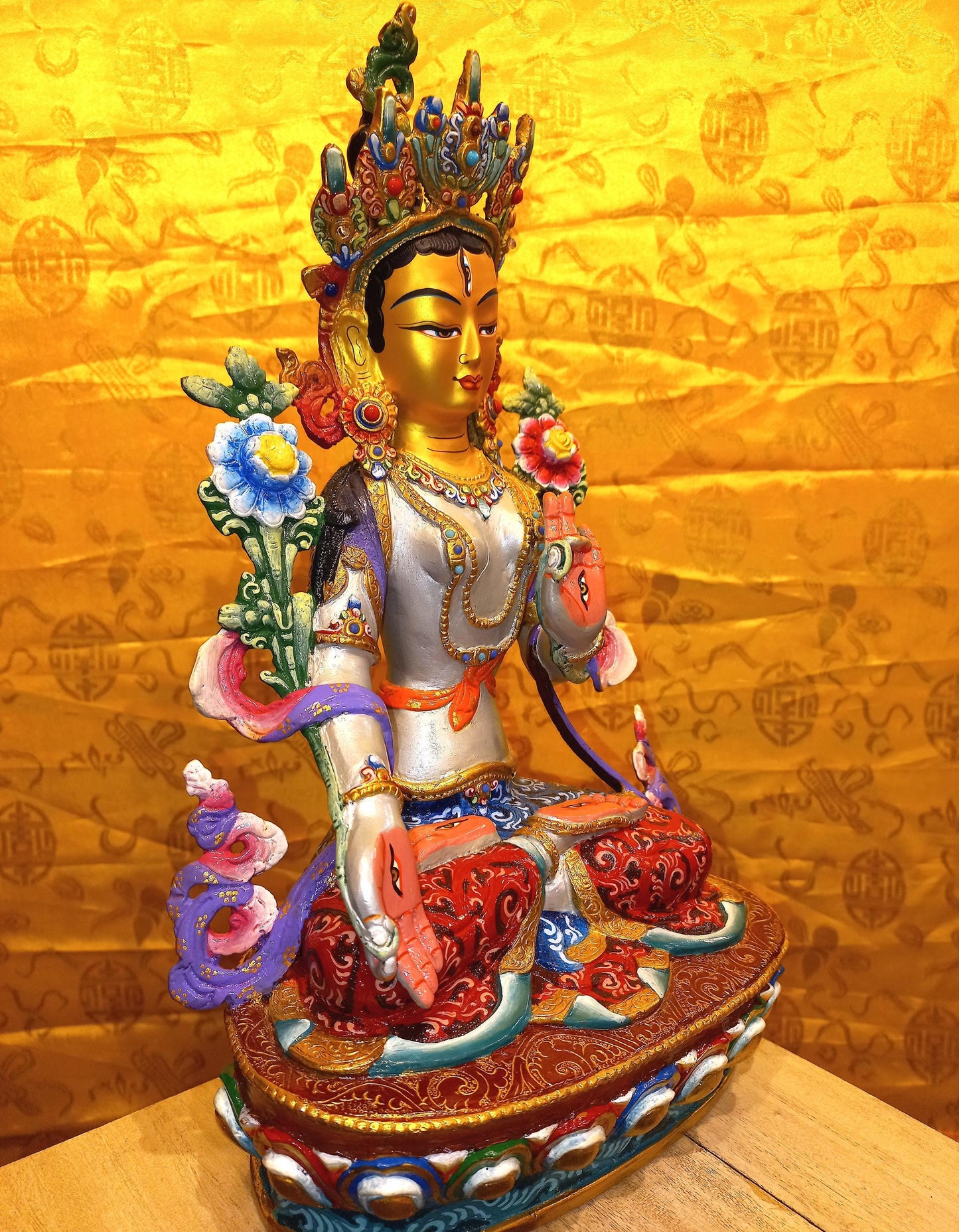 24k Gold Gilded Mother White Tara Statue | Handmade Tibetan Buddhist Art