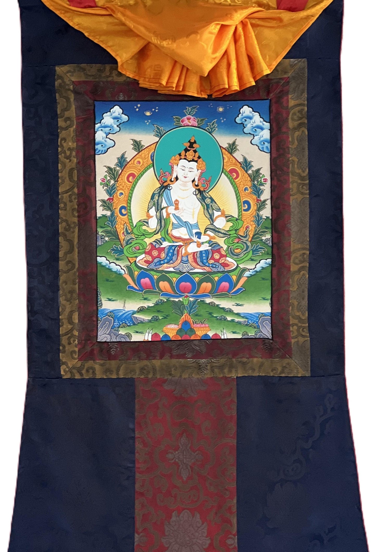 Hand-Painted Vajrasattva Thangka Painting with Silk Frame