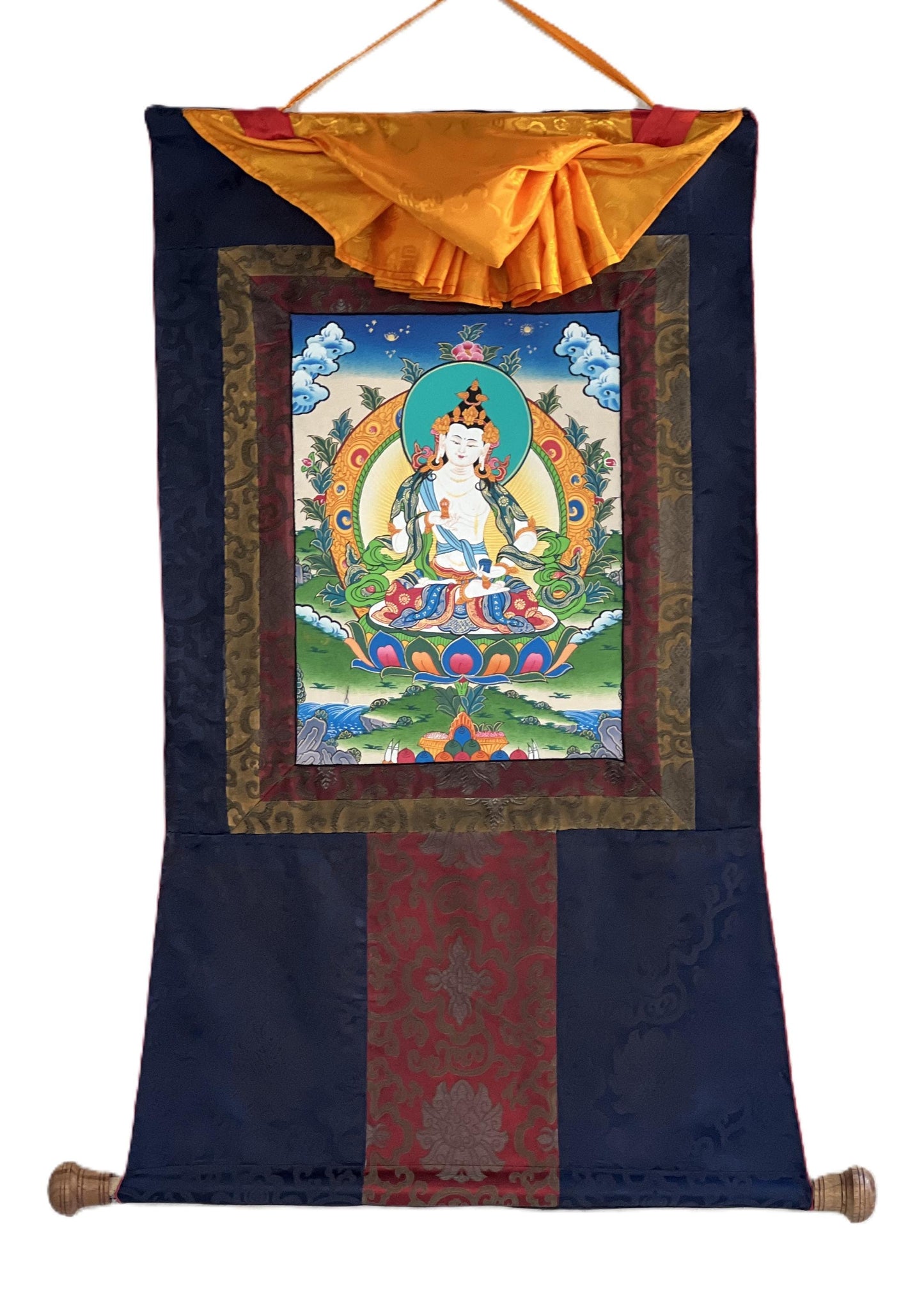 Hand-Painted Vajrasattva Thangka Painting with Silk Frame
