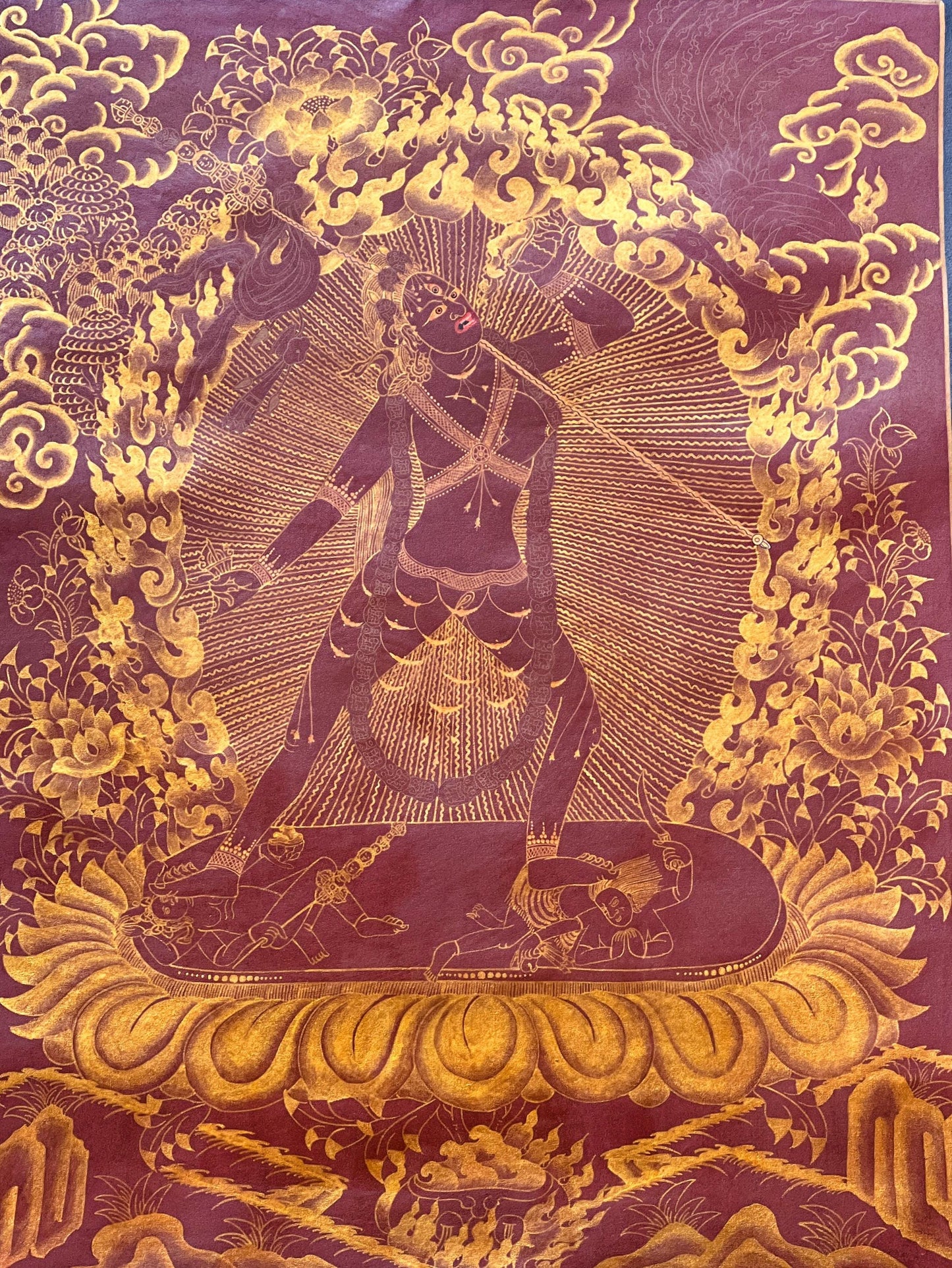 Vajrayogini Thangka | Hand-Painted Oil-Varnished Tibetan Tantra Art with Silk Brocade