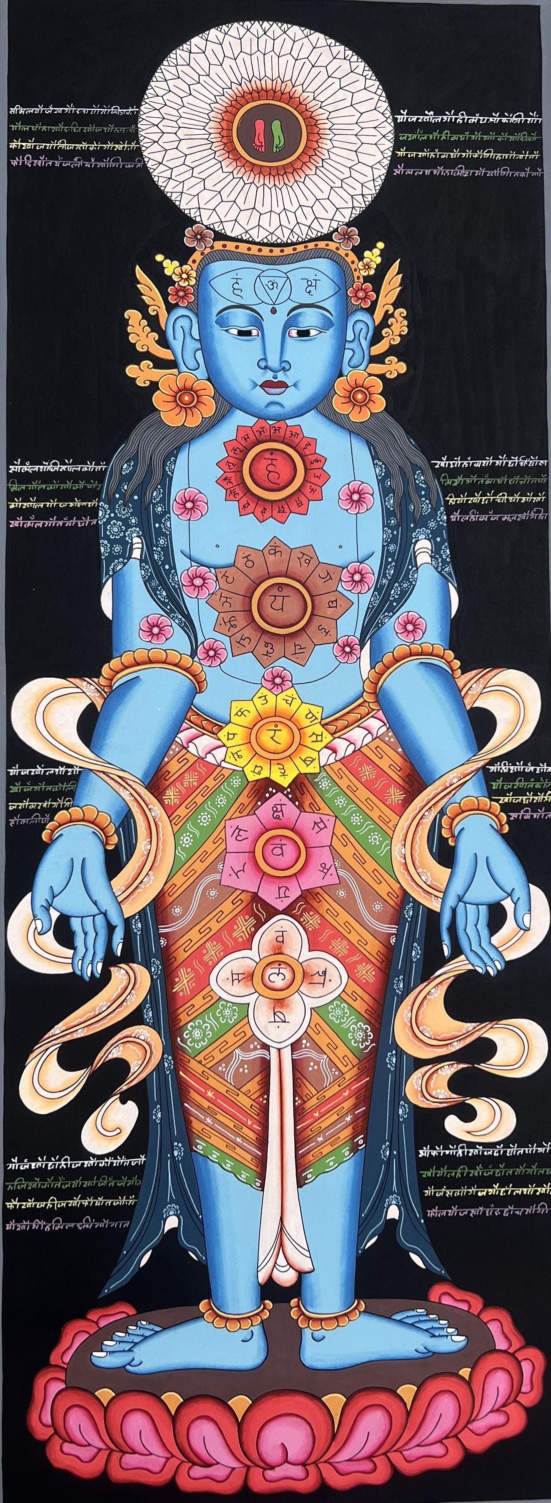 Hand-Painted 7 Chakra Tibetan Thangka Painting on Canvas