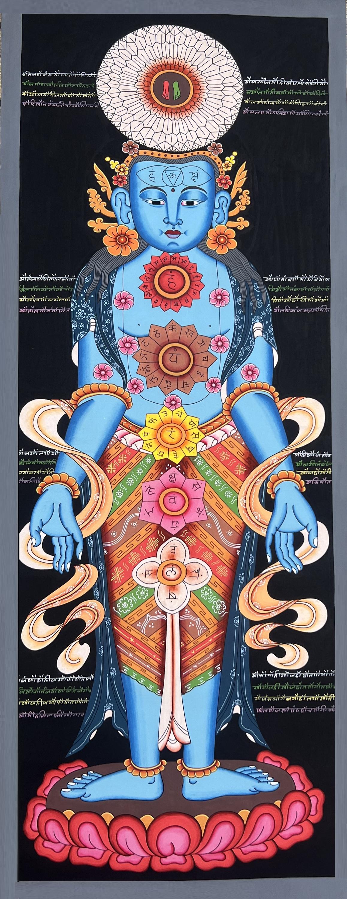 Hand-Painted 7 Chakra Tibetan Thangka Painting on Canvas