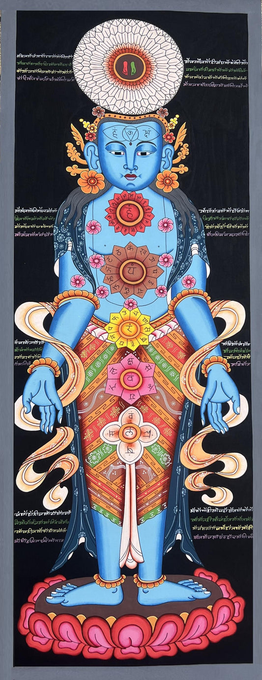 Hand-Painted 7 Chakra Tibetan Thangka Painting on Canvas