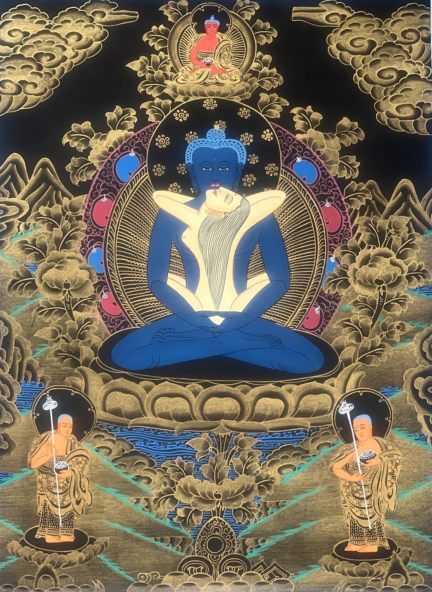 Hand-Painted Samantabhadra Thangka, Buddha Shakti Yab-Yum Art