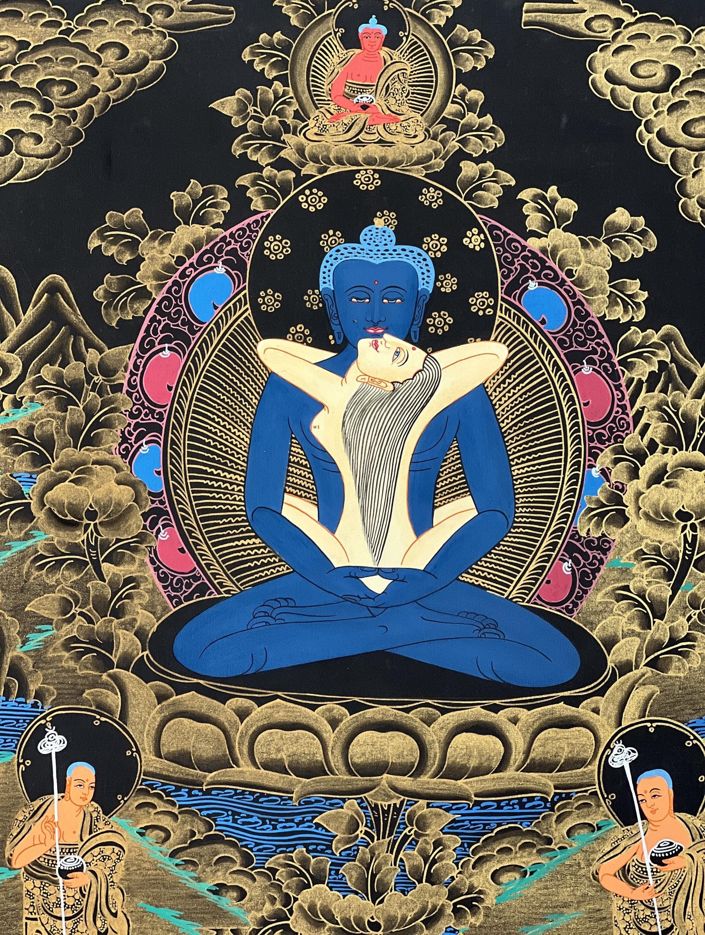 Hand-Painted Samantabhadra Thangka, Buddha Shakti Yab-Yum Art