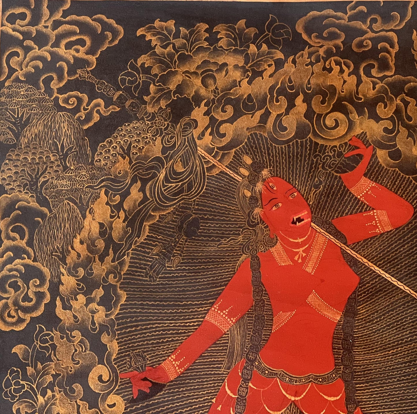 Original Hand-Painted Vajrayogini/ Yogini/ Jogini Old Oil-Varnished Tibetan Thangka Painting/ Tantra Art from Nepal