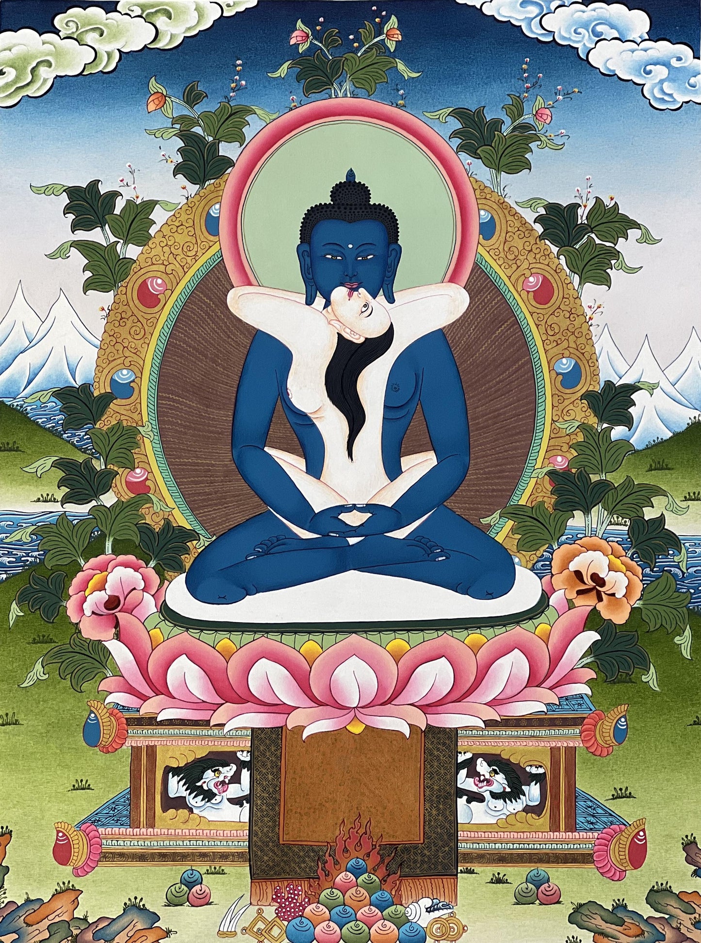 Hand-Painted Samantabhadra Thangka: Tibetan Yab-Yum Art