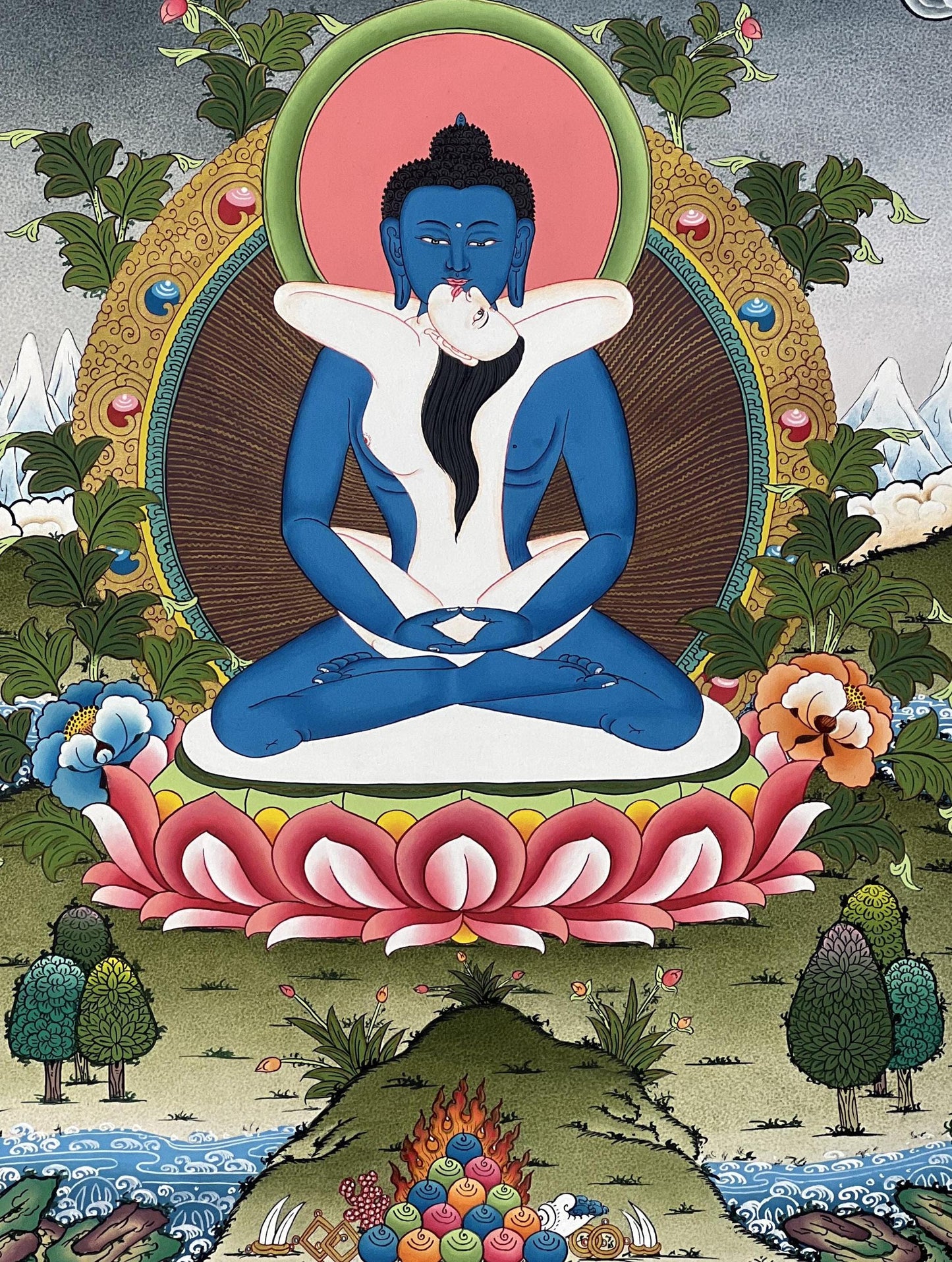Hand-Painted Buddha Shakti Thangka Painting, Tibetan Art