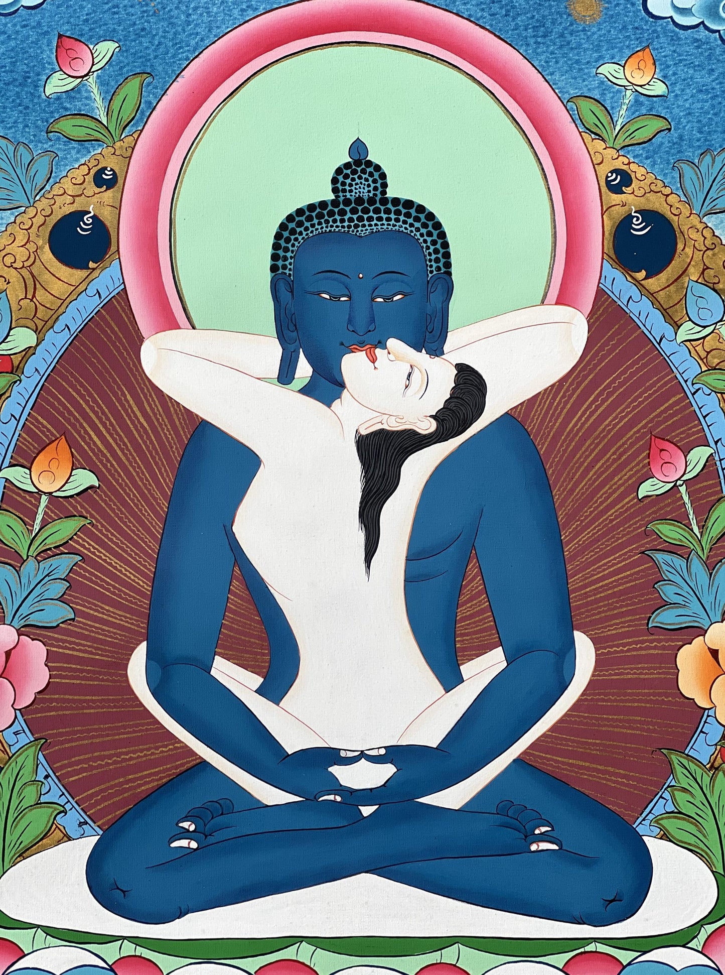 Hand-Painted Buddha Shakti Thangka: Tibetan Meditation Art (18x24)